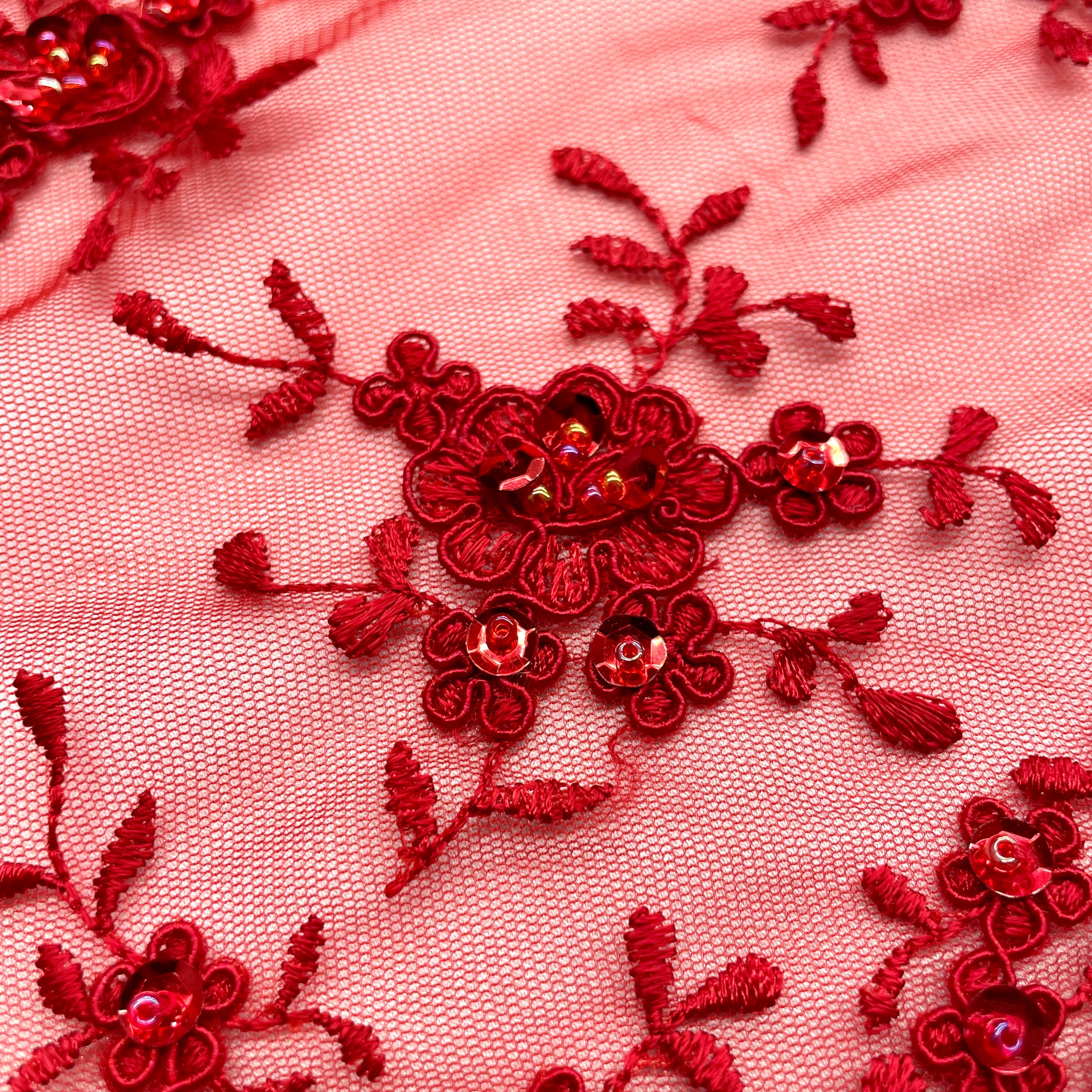 Beaded & Corded Bridal Lace Fabric Embroidered on 100% Polyester Net Mesh | Lace USA - 96646W-BP