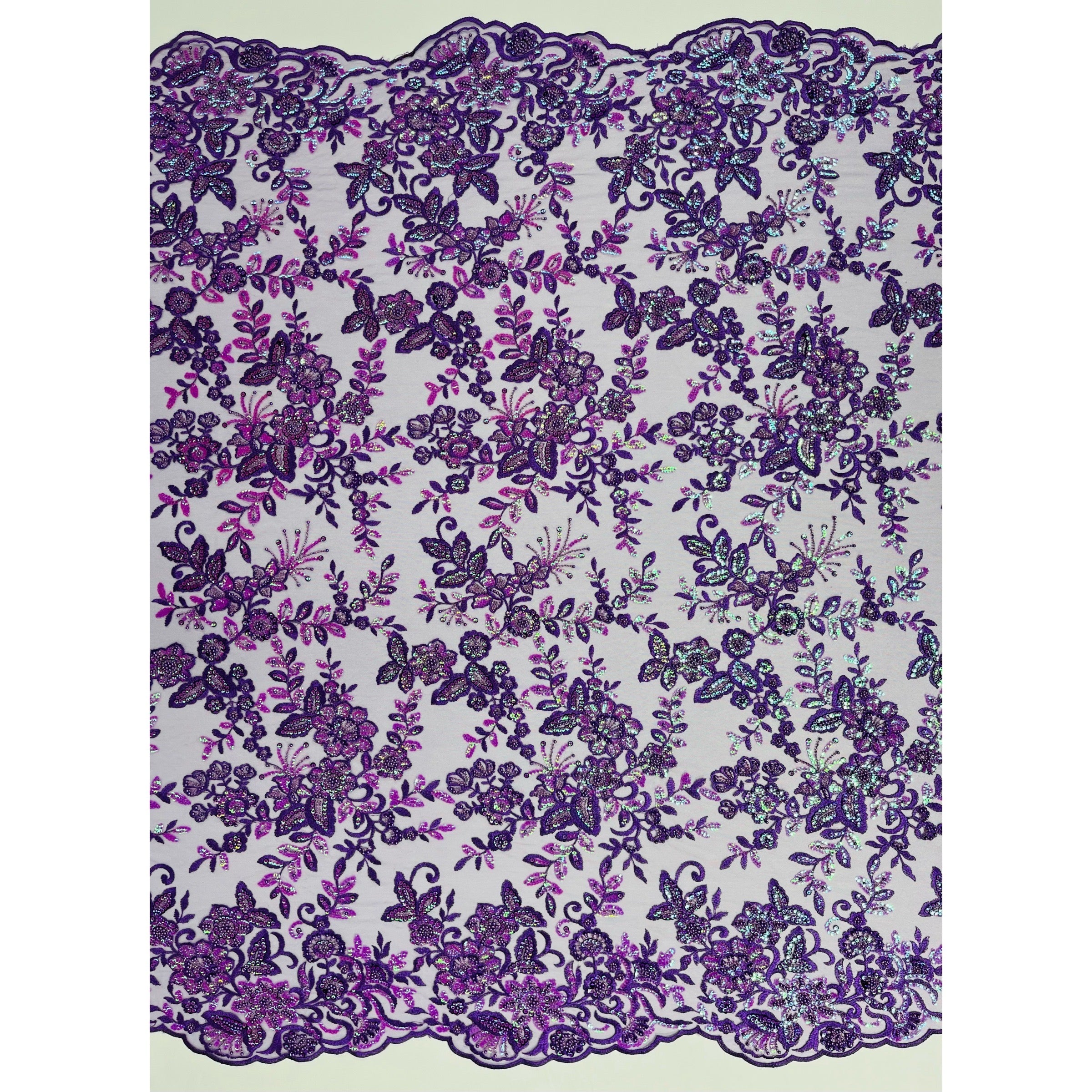 Beaded & Sequined Sparkling Lace Fabric Embroidered on 100% Polyester Net Mesh | Lace USA - GD-2218