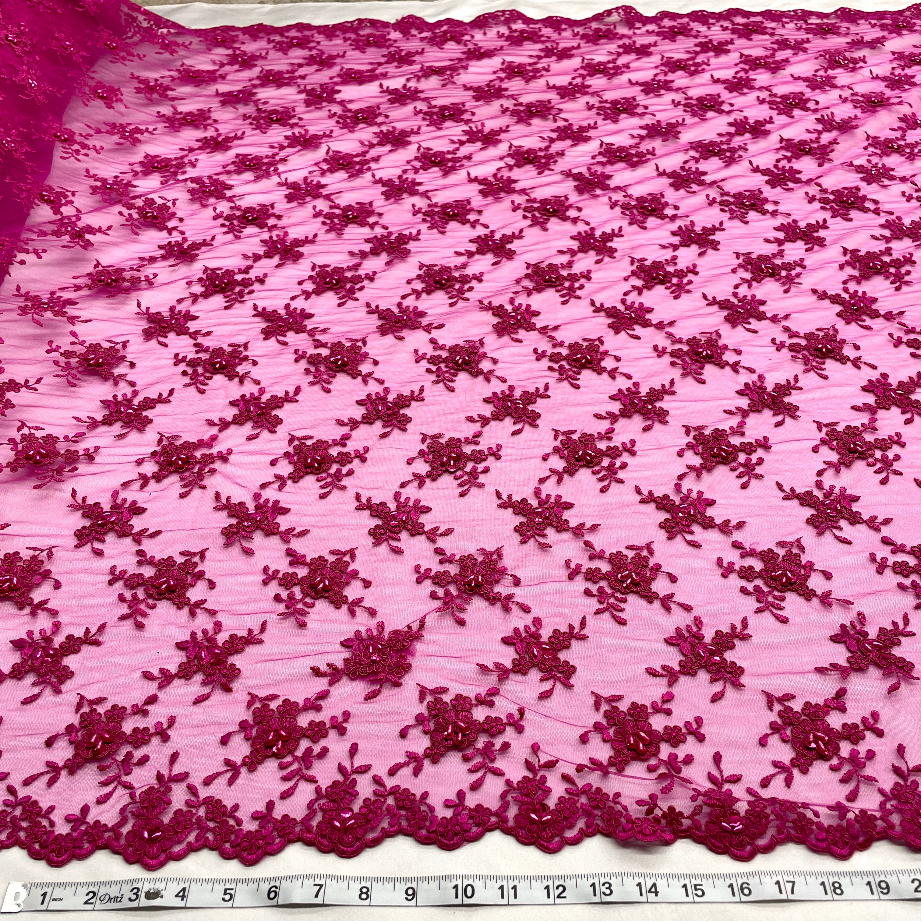 Beaded & Corded Bridal Lace Fabric Embroidered on 100% Polyester Net Mesh | Lace USA - 96646W-BP