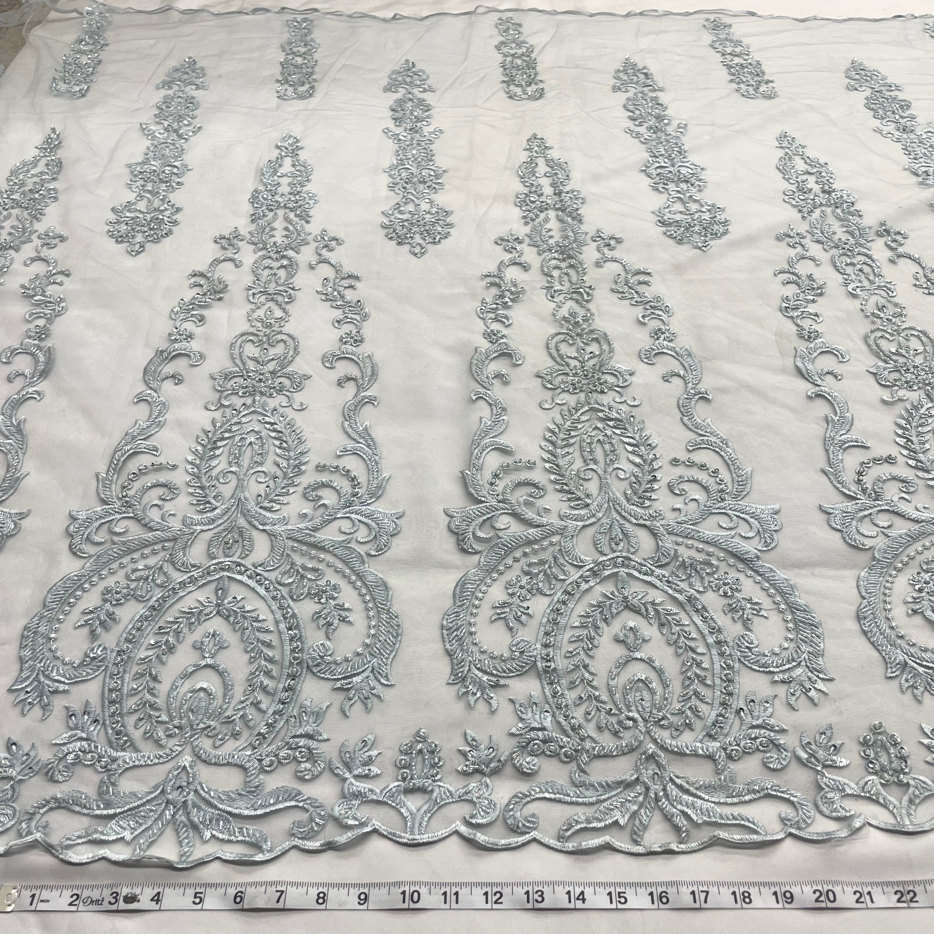 Beaded Lace Fabric Embroidered on 100% Polyester Net Mesh | Lace USA - GD-9117