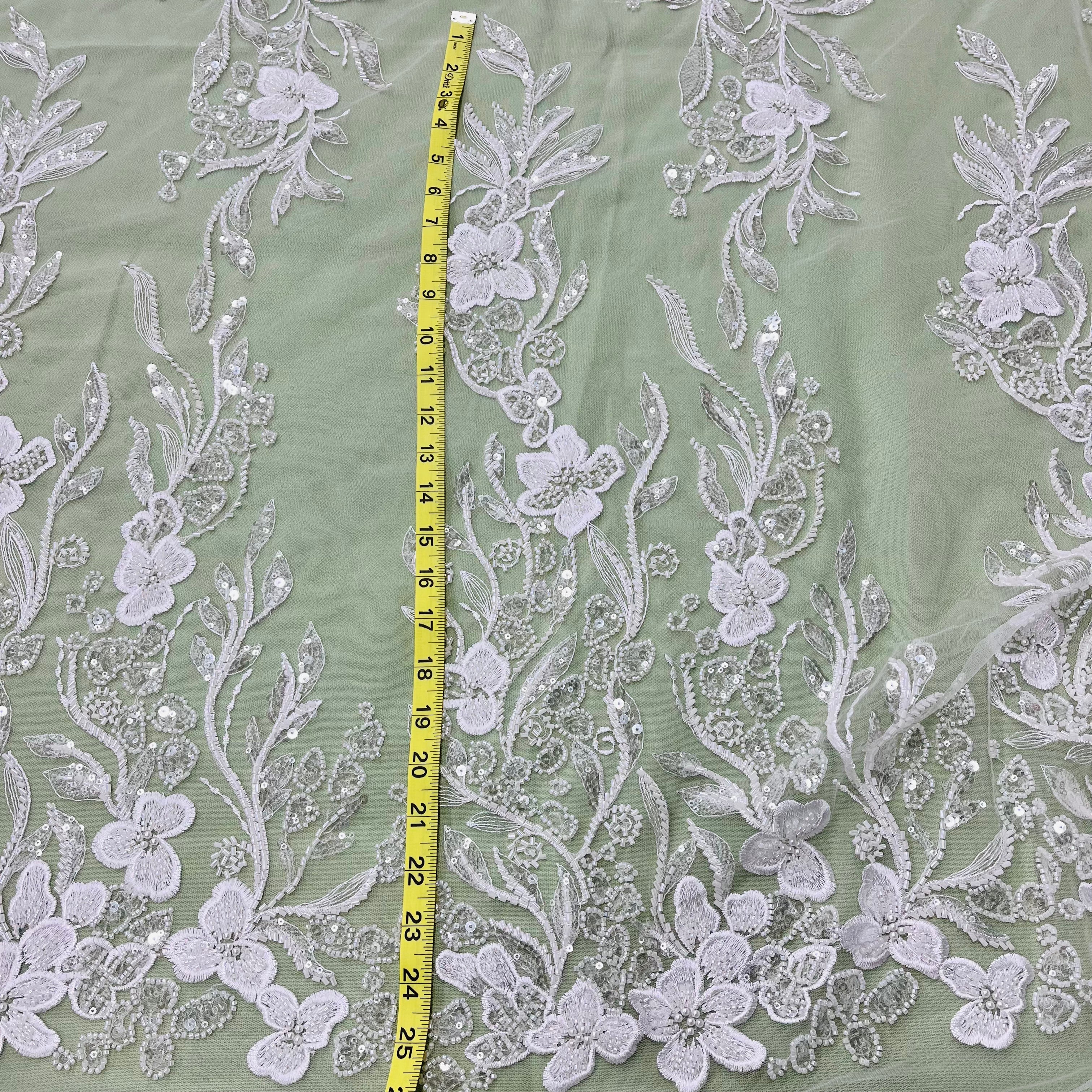 Beaded Lace Fabric Embroidered on 100% Polyester Net Mesh | Lace USA - GD-220703