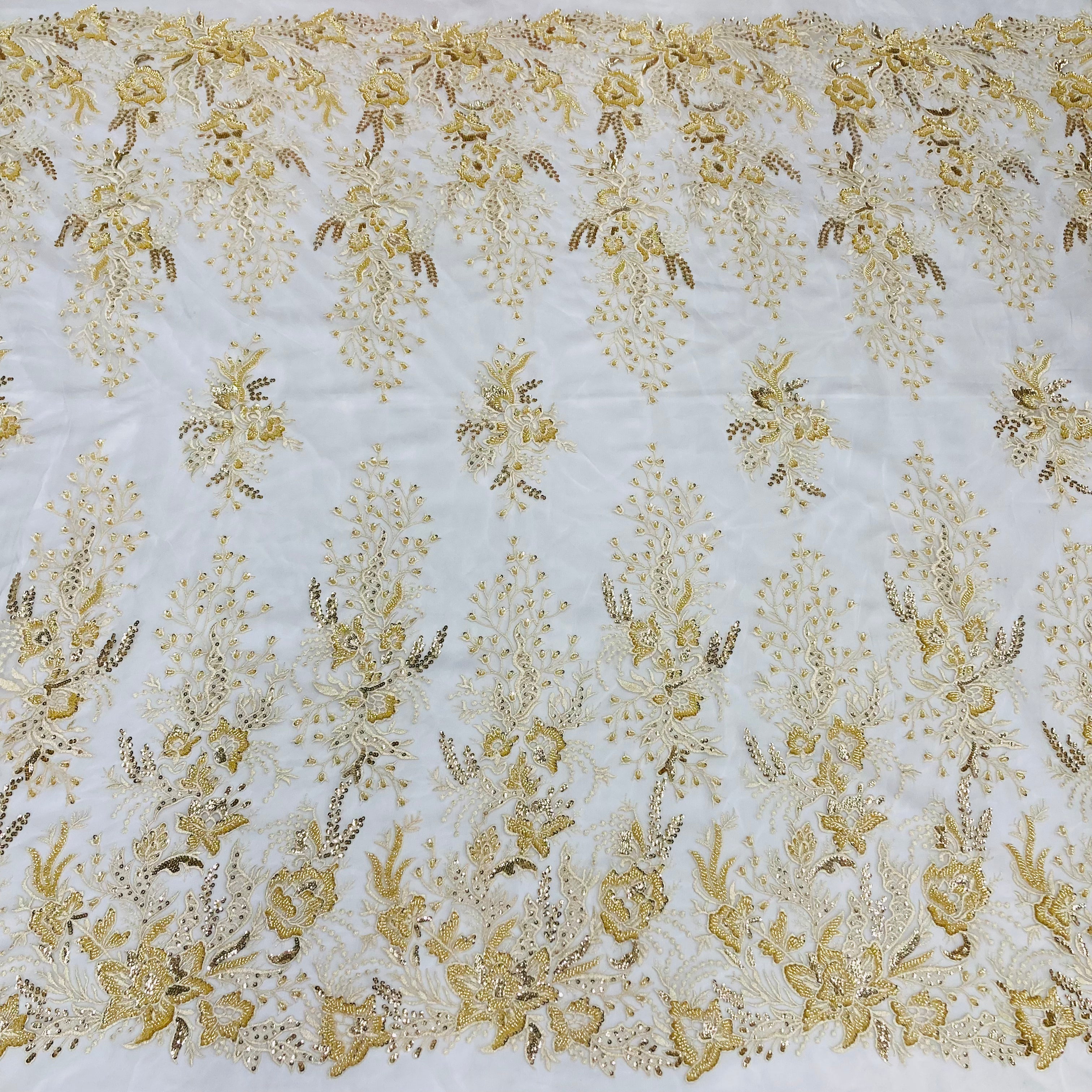 Beaded Lace Fabric Embroidered on 100% Polyester Net Mesh | Lace USA - GD-66919