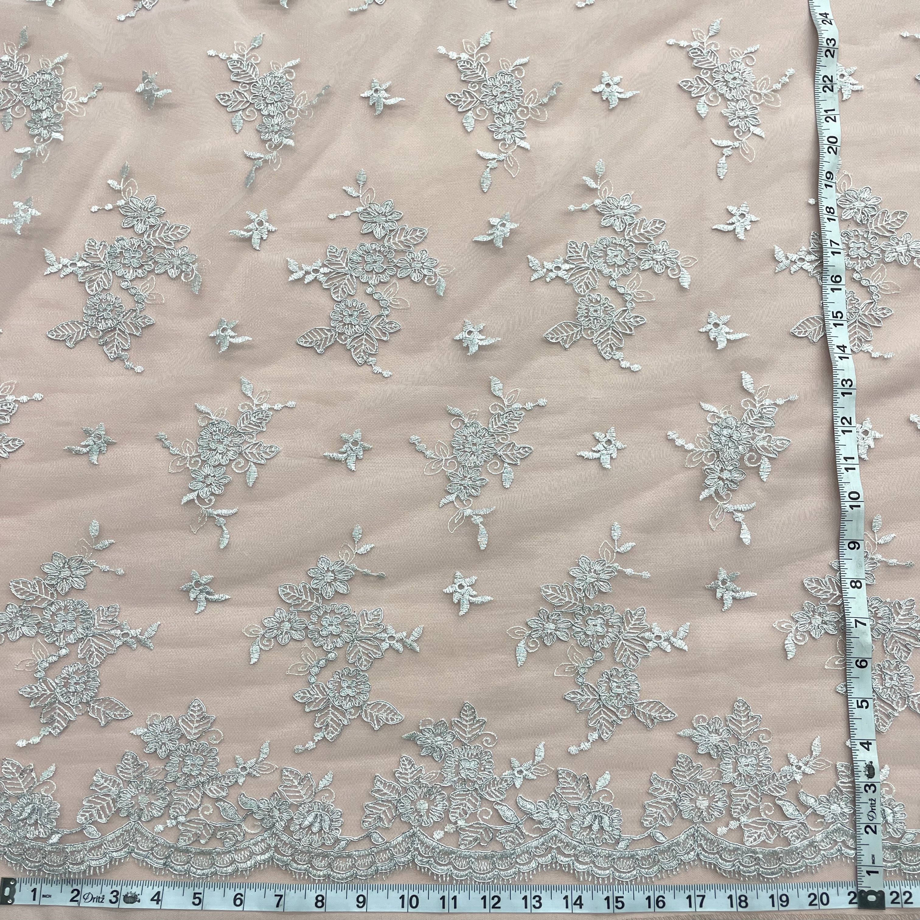 Corded Bridal Lace Fabric Embroidered on 100% Polyester Net Mesh | Lace USA - 97158W