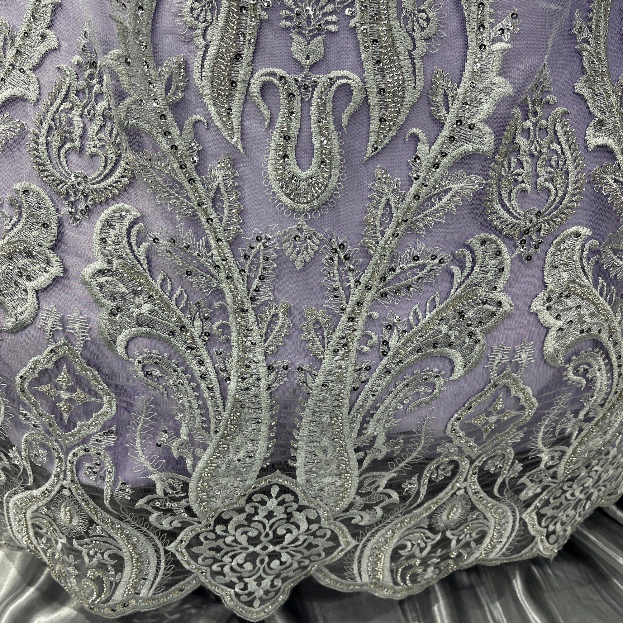 Beaded Lace Fabric Embroidered on 100% Polyester Net Mesh | Lace USA - GD-61416