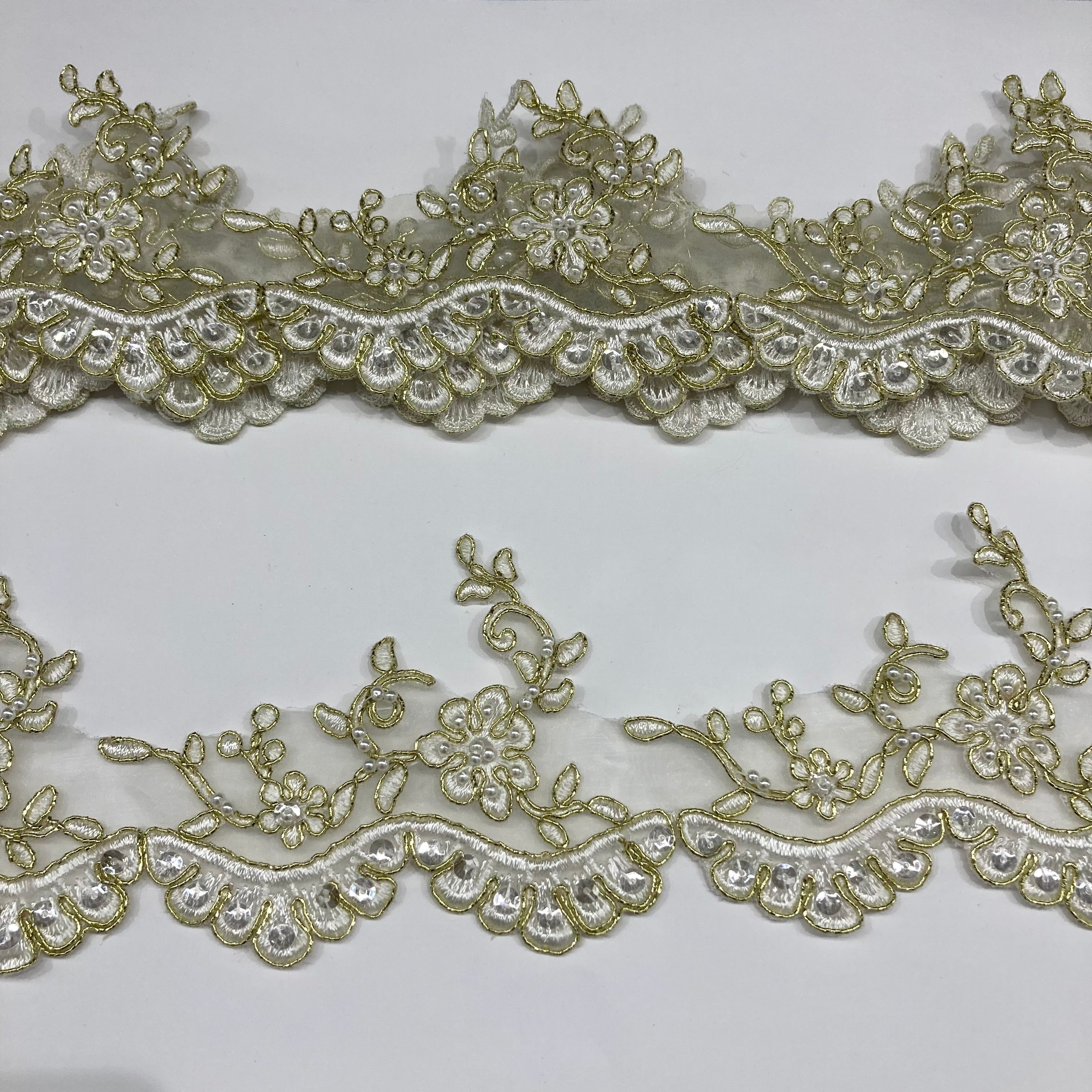 Beaded & Corded Lace Trimming Embroidered on 100% Polyester  Net Mesh | Lace USA - 95955W-BP
