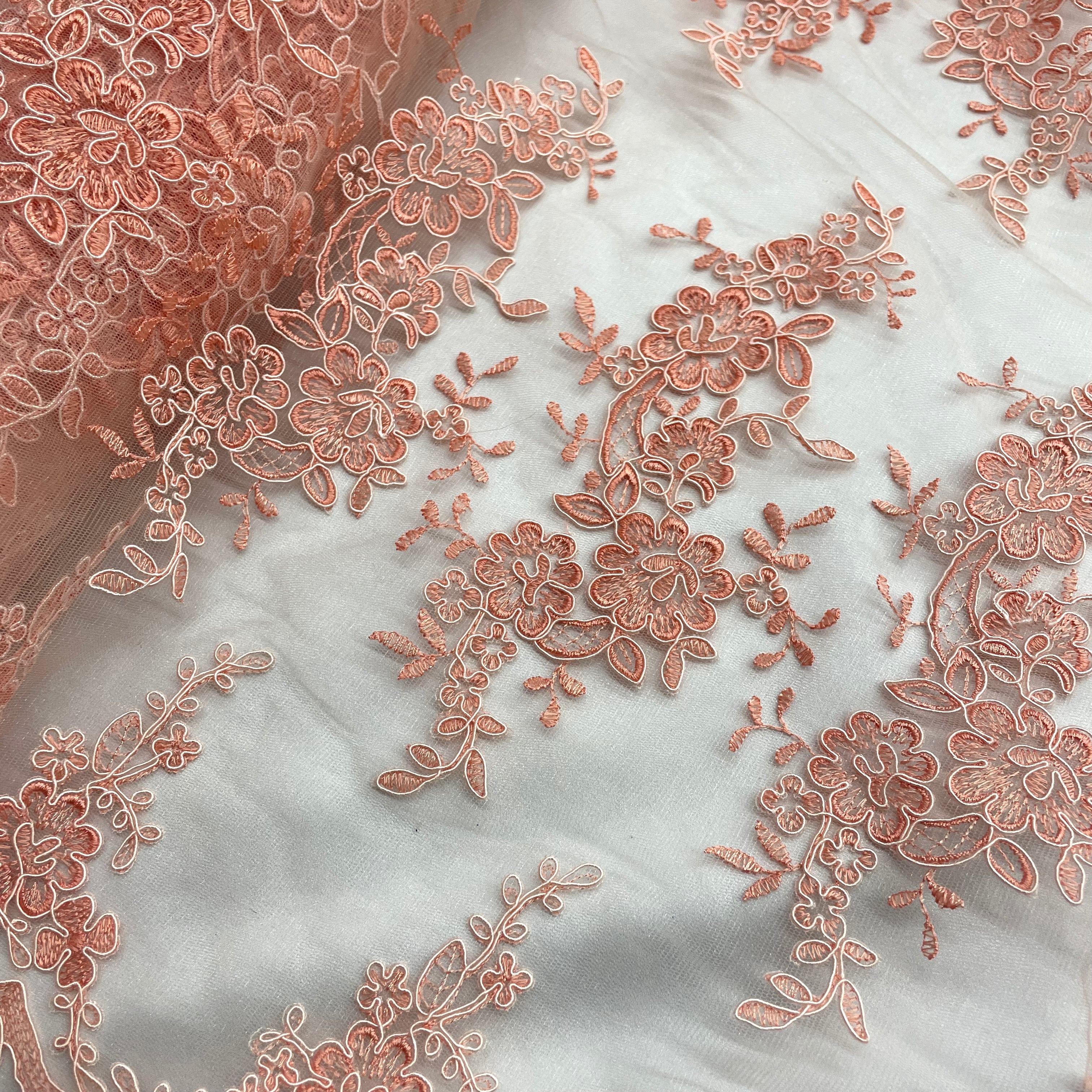 Corded Bridal Lace Fabric Embroidered on 100% Polyester Net Mesh | Lace USA - 97200W