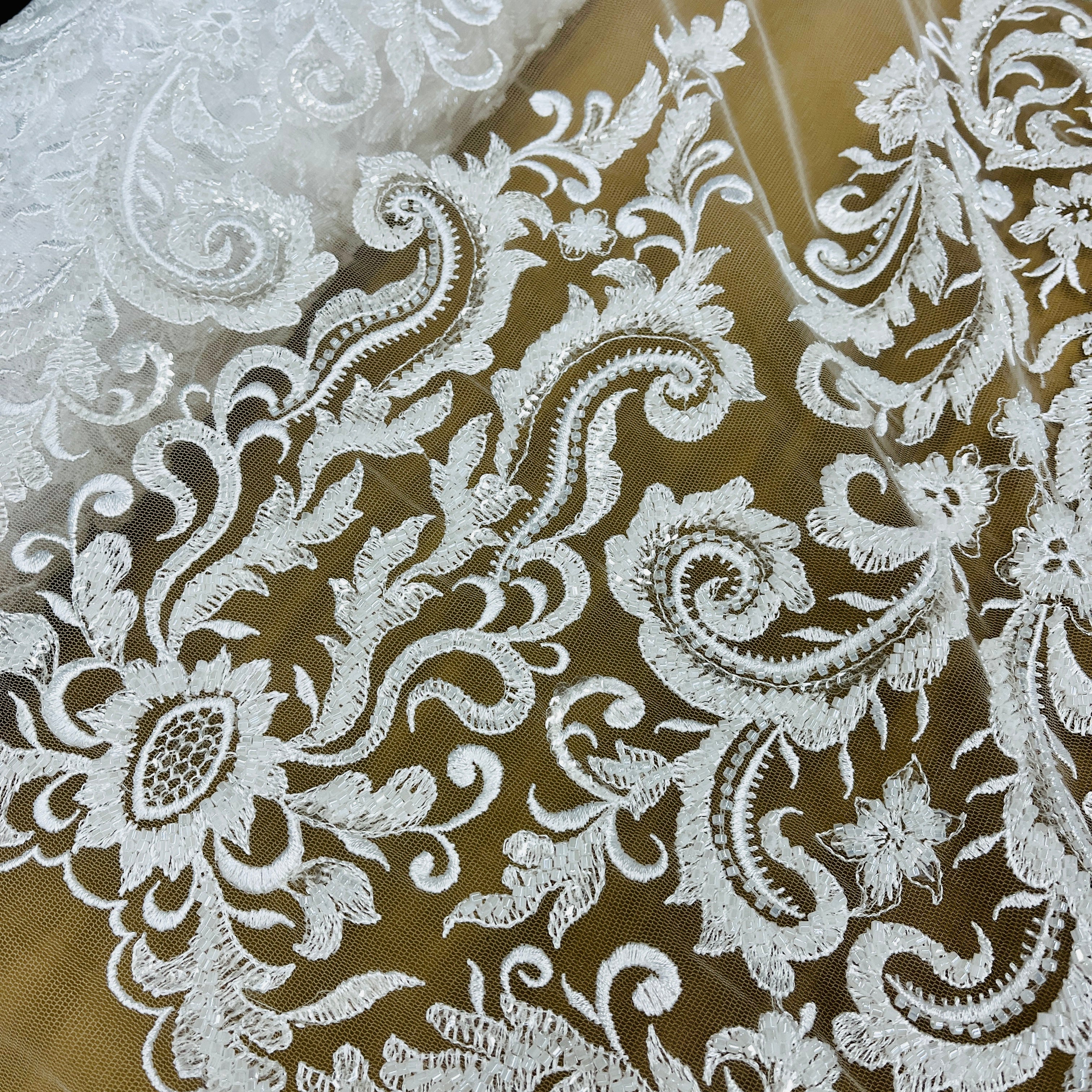Beaded Lace Fabric Embroidered on 100% Polyester Net Mesh | Lace USA - GD-13294