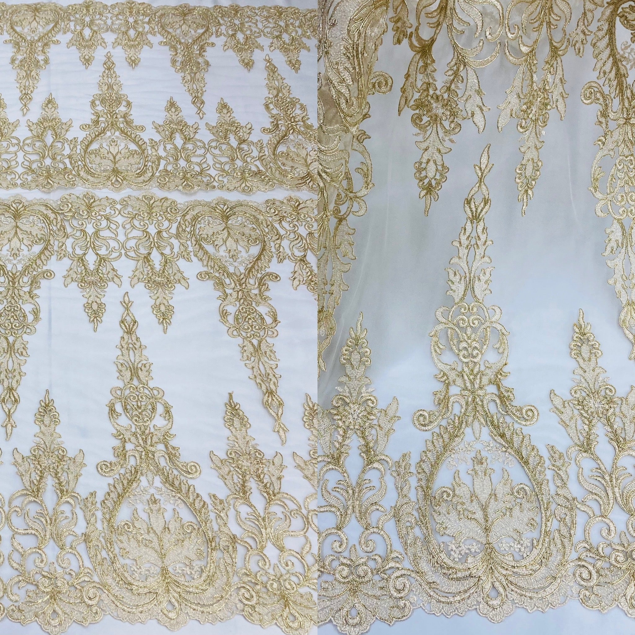 Corded Bridal Lace Fabric Embroidered on 100% Polyester Net Mesh | Lace USA - 97201W