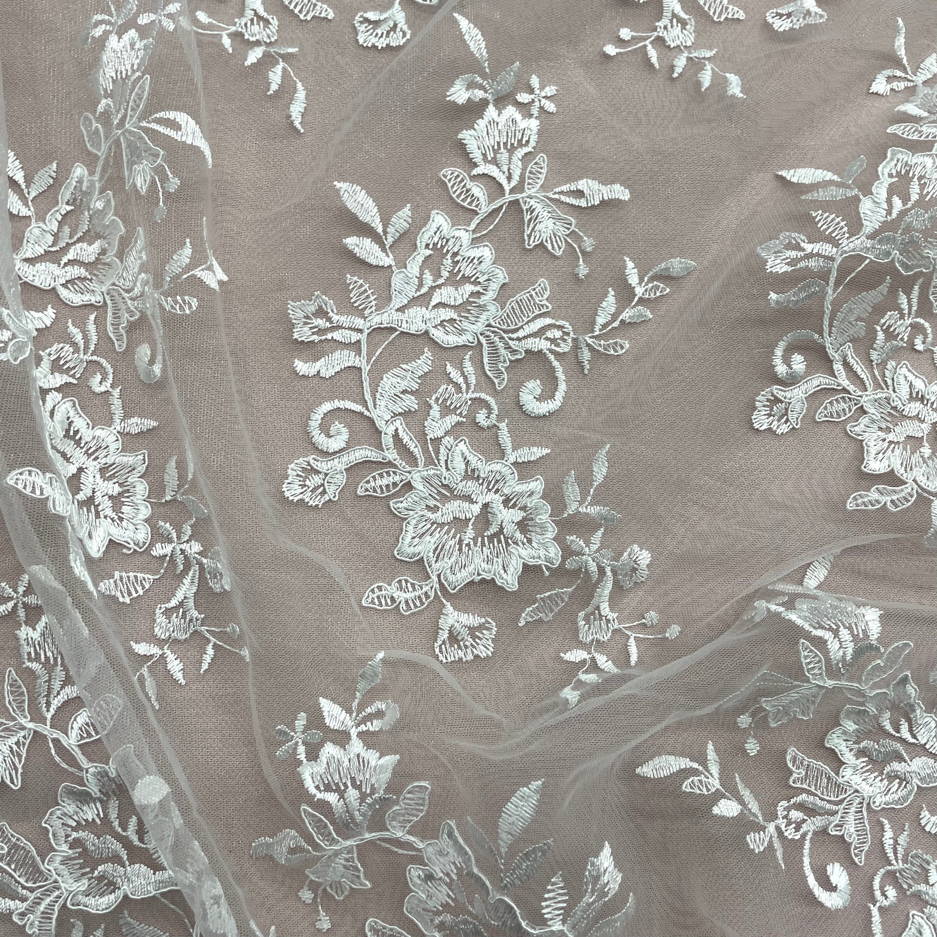 Corded Floral Lace Fabric with Scalloped Edges – Bridal & Dress Lace | Lace USA - 97154W