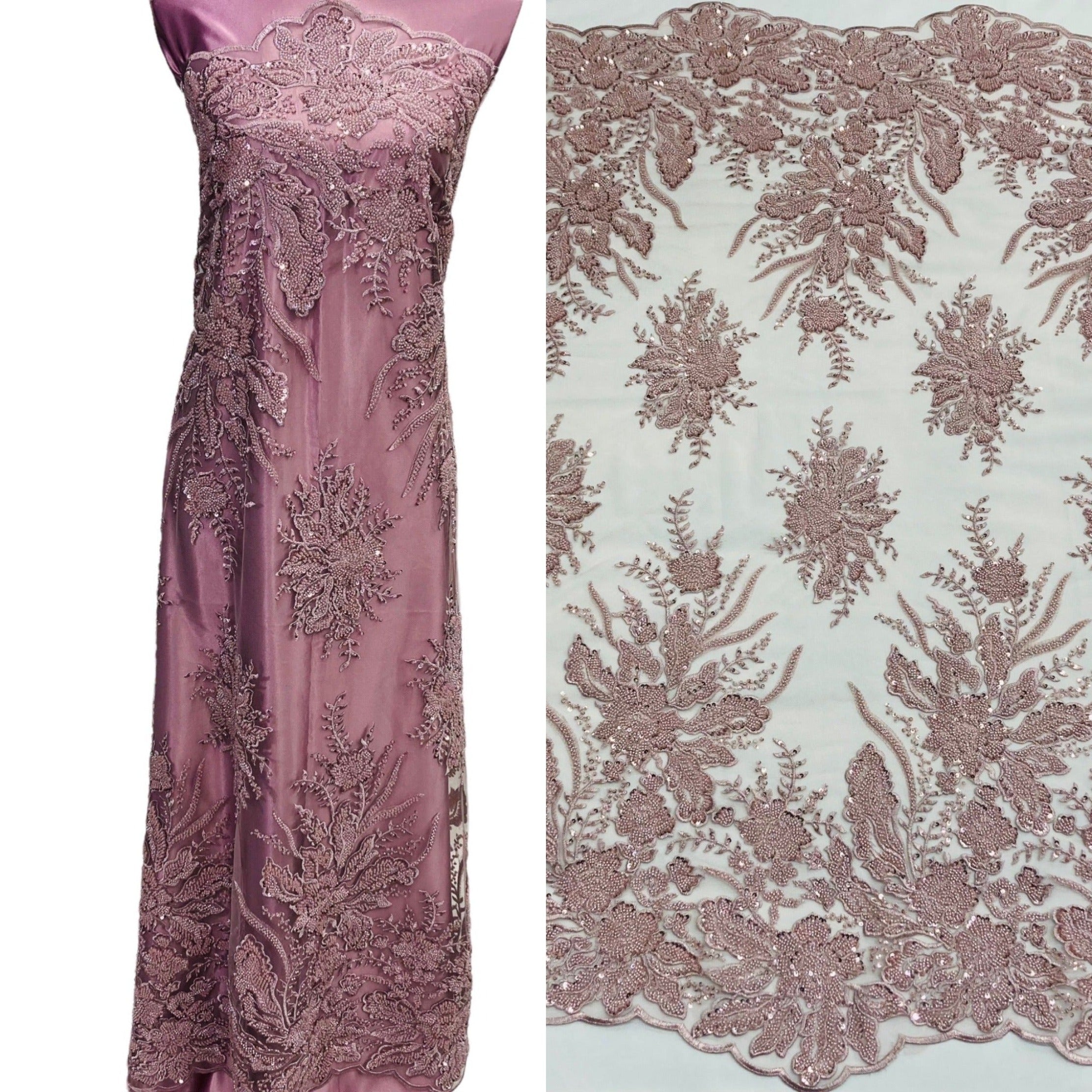 Beaded Lace Fabric Embroidered on 100% Polyester Net Mesh | Lace USA - GD-108