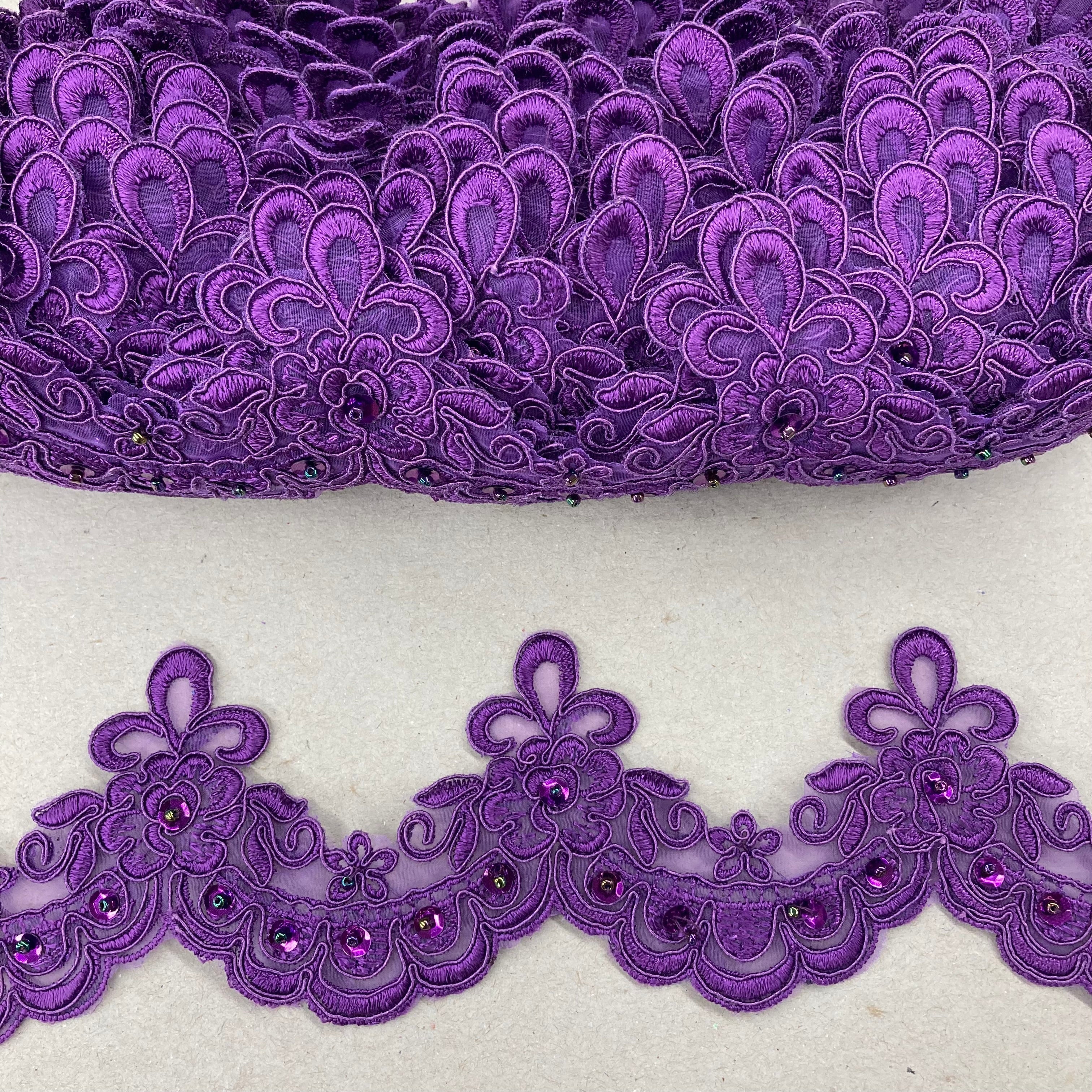 Beaded Lace Trimming Embroidered on 100% Polyester Organza | Lace USA - 95456N-BP
