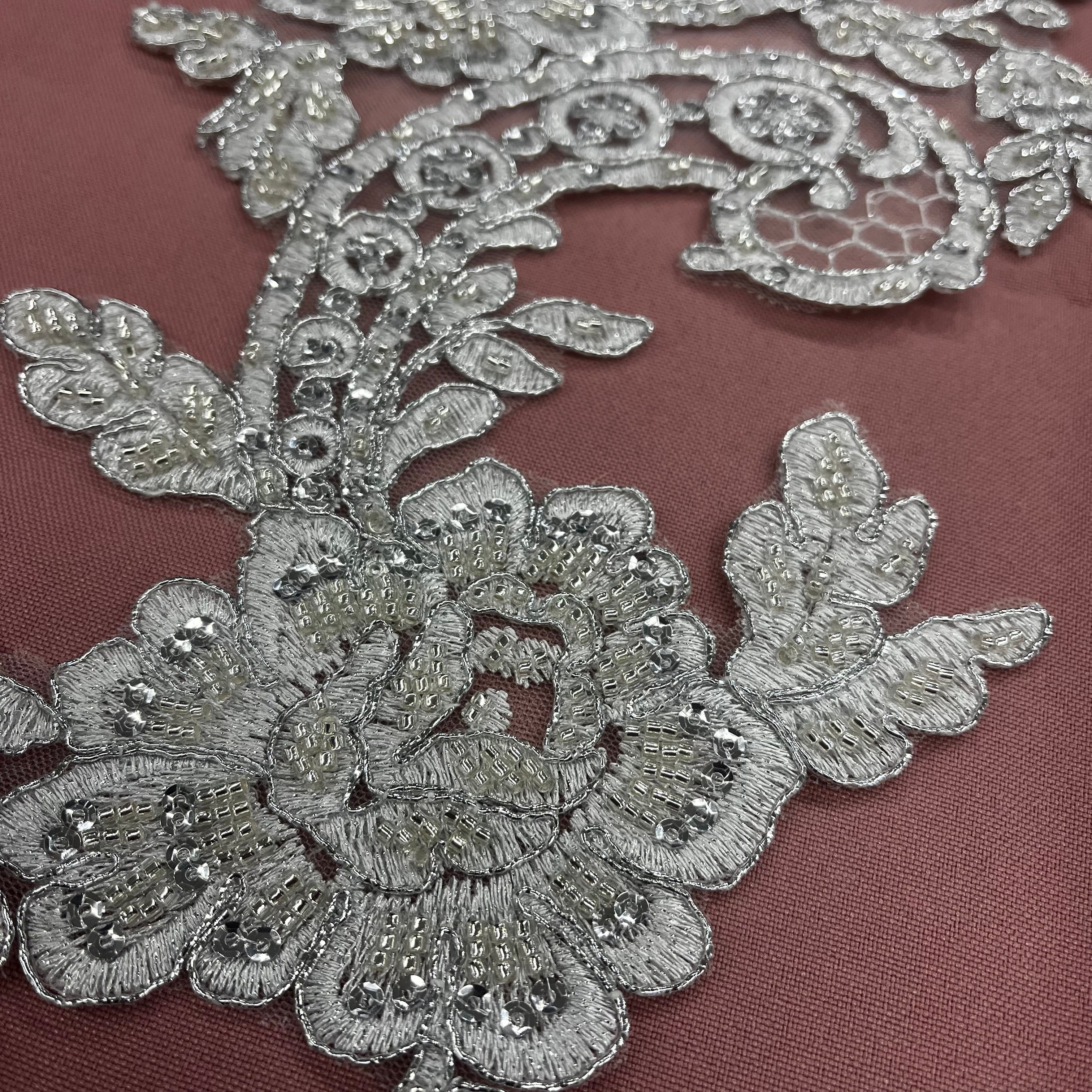 Beaded & Corded Floral Lace Applique for Bridal & Quinceañera Dresses | Lace USA - 96434W-HB