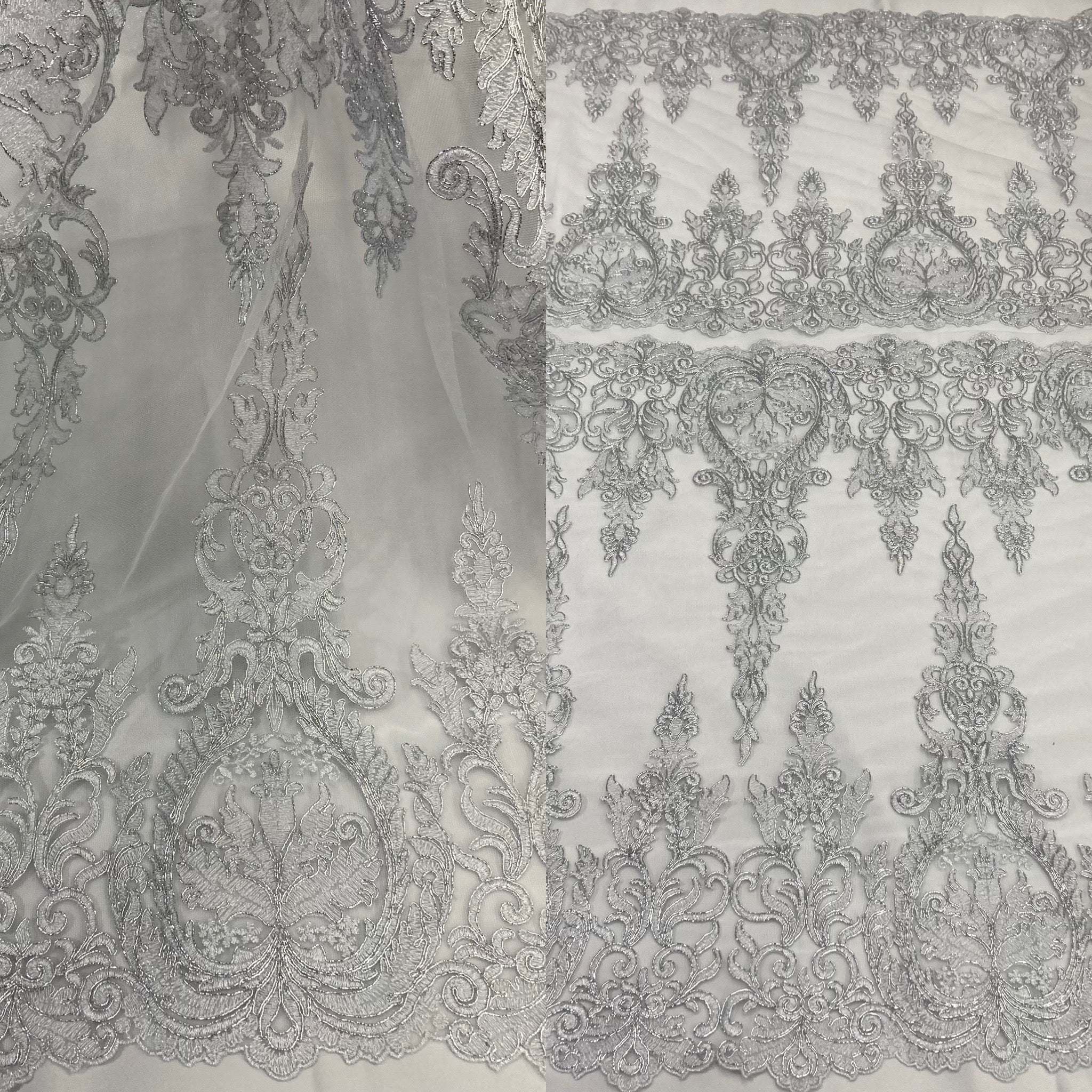 Corded Bridal Lace Fabric Embroidered on 100% Polyester Net Mesh | Lace USA - 97201W