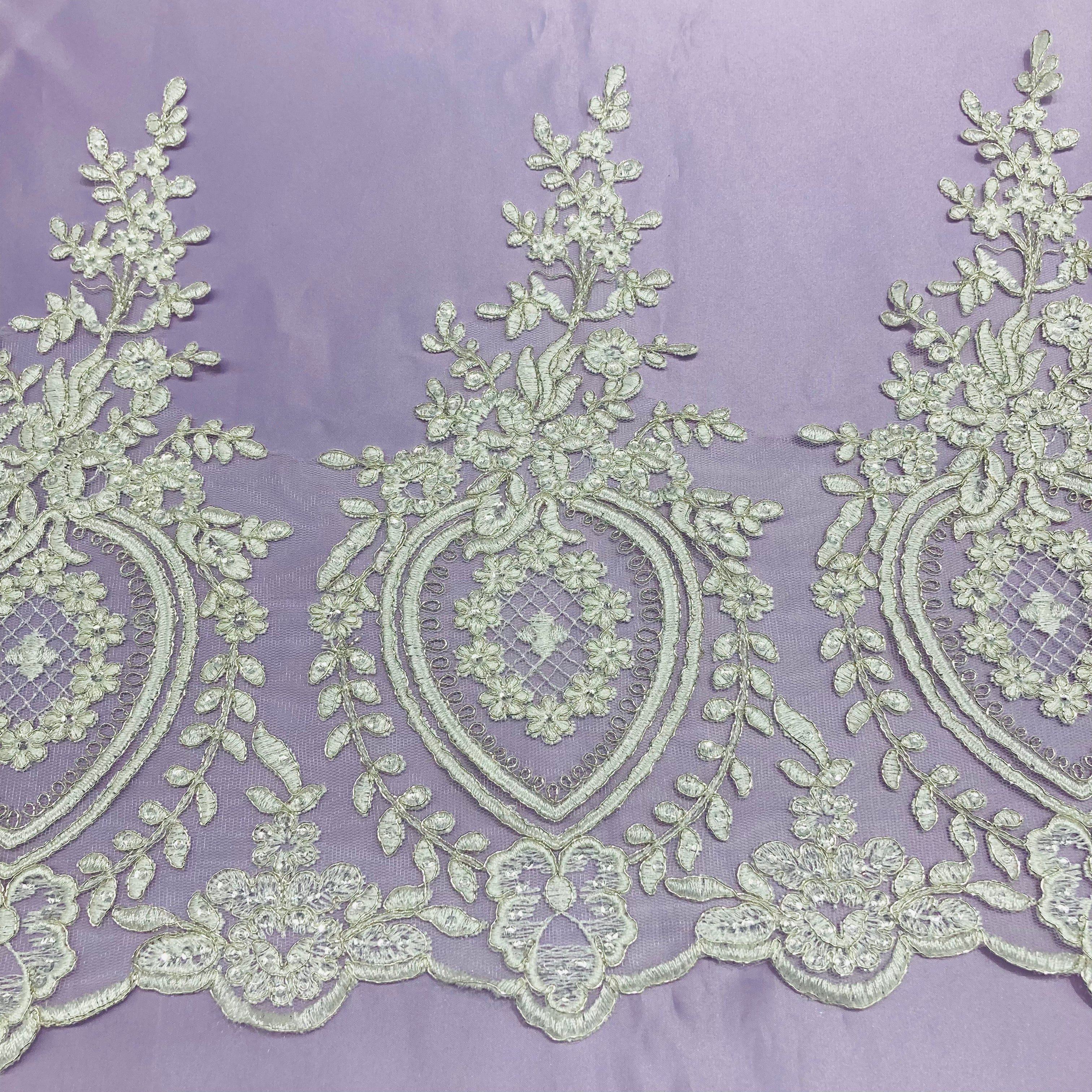 Beaded & Corded Lace Trimming Embroidered on 100% Polyester Net Mesh | Lace USA - 73016W-SB