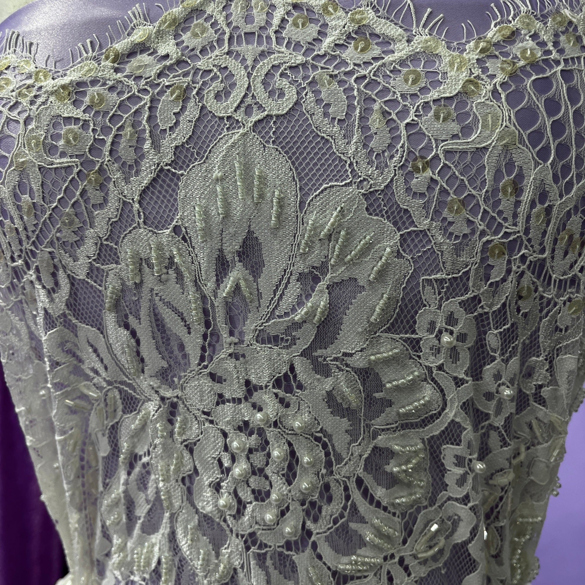 Beaded Chantilly Embroidered Lace Fabric with Eyelash Scallop - 3 Yards | Lace USA - GD-316