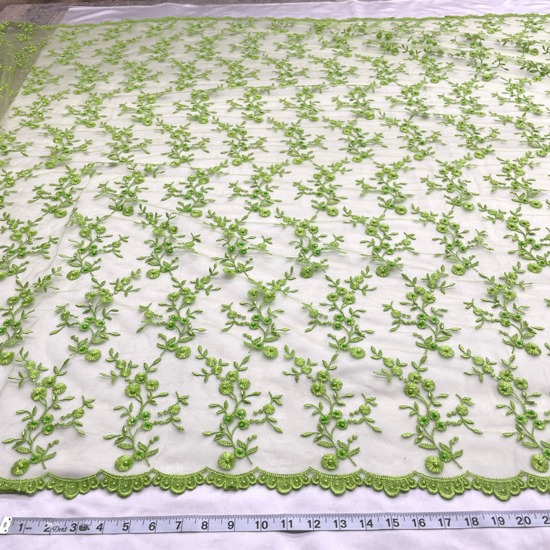 Beaded Lace Fabric Embroidered on 100% Polyester Net Mesh | Lace USA - 40103W-BP