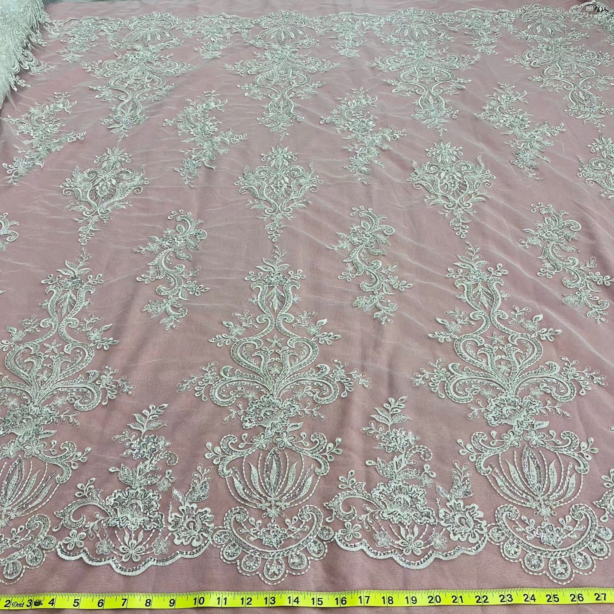 Beaded Lace Fabric Embroidered on 100% Polyester Net Mesh | Lace USA - GD-12186