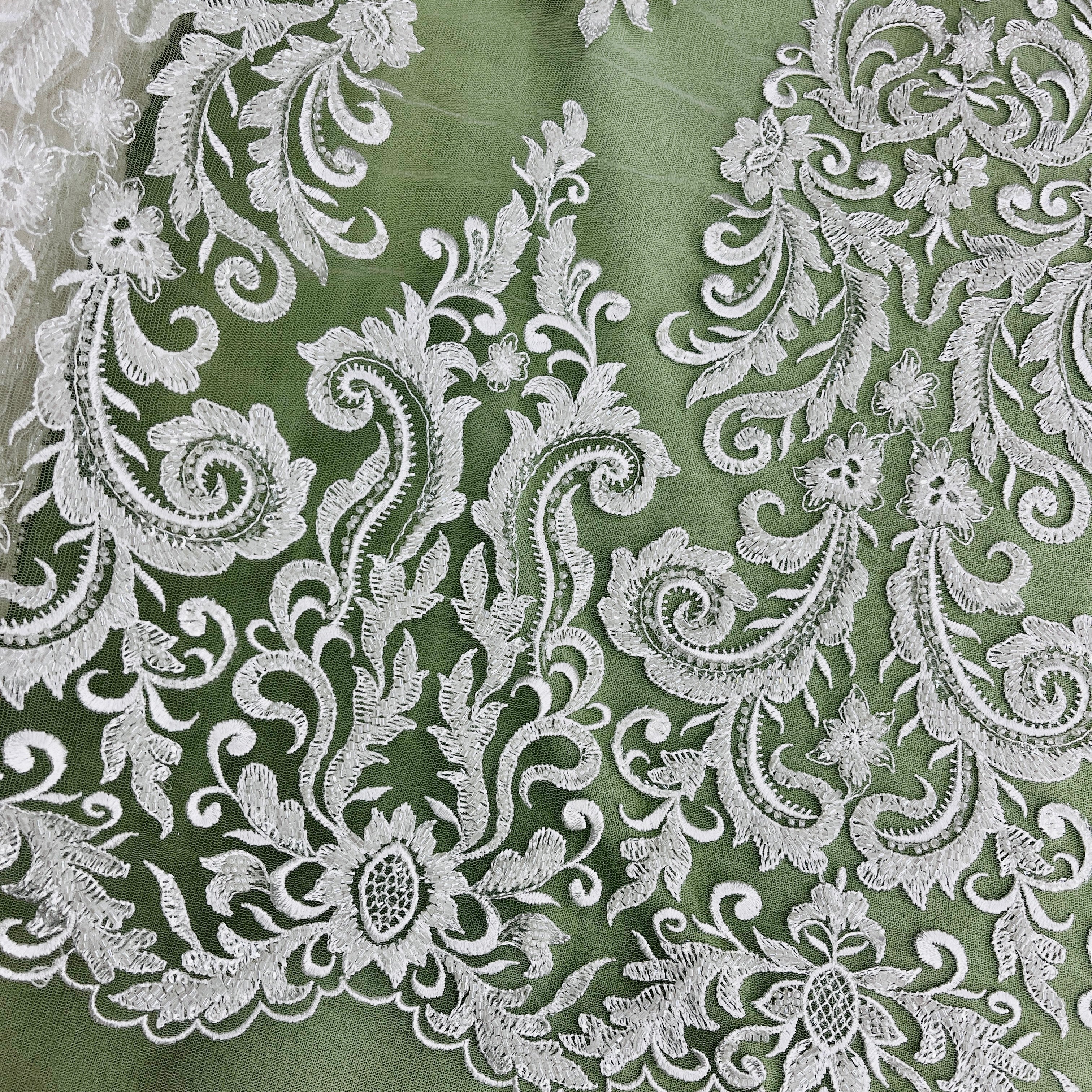 Beaded Lace Fabric Embroidered on 100% Polyester Net Mesh | Lace USA - GD-13294