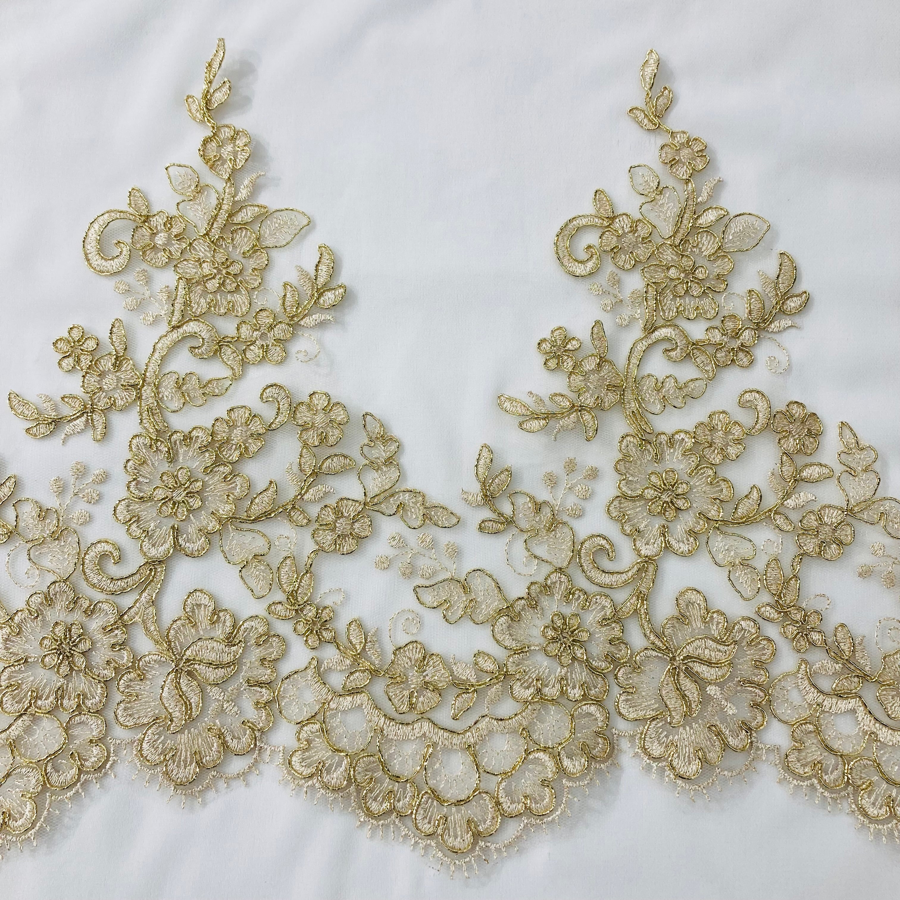 Floral Corded Embroidered Lace Trim with Scalloped Edge | Lace USA - 73001W/1