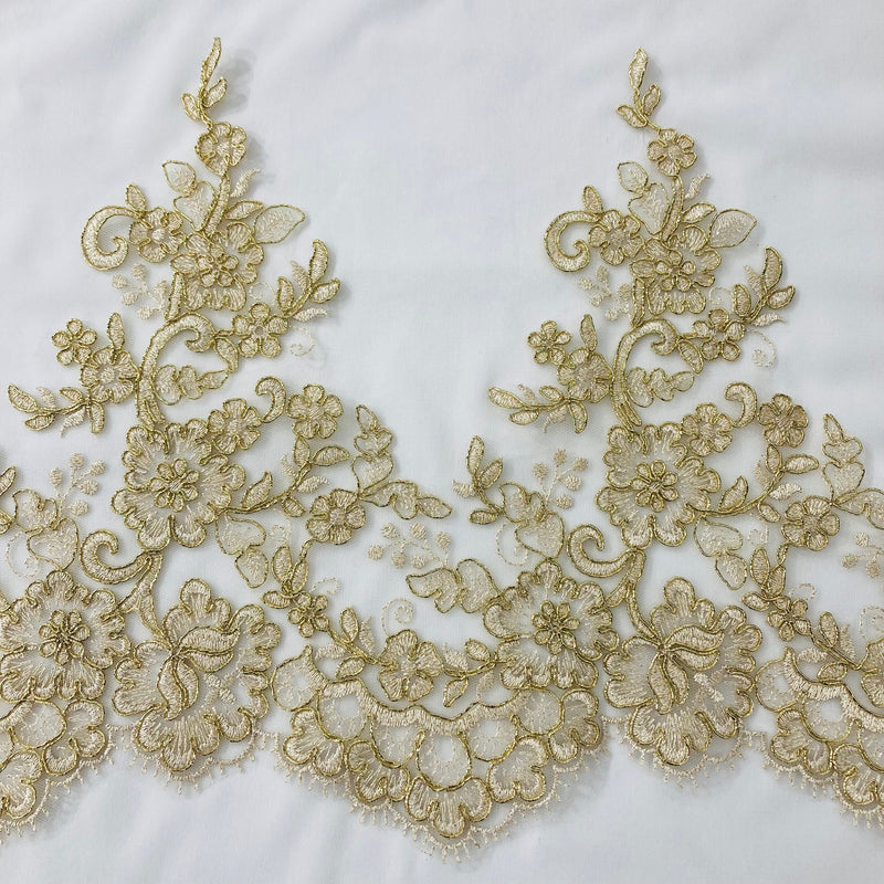 Floral Corded Embroidered Lace Trim with Scalloped Edge | Lace USA - 73001W/1
