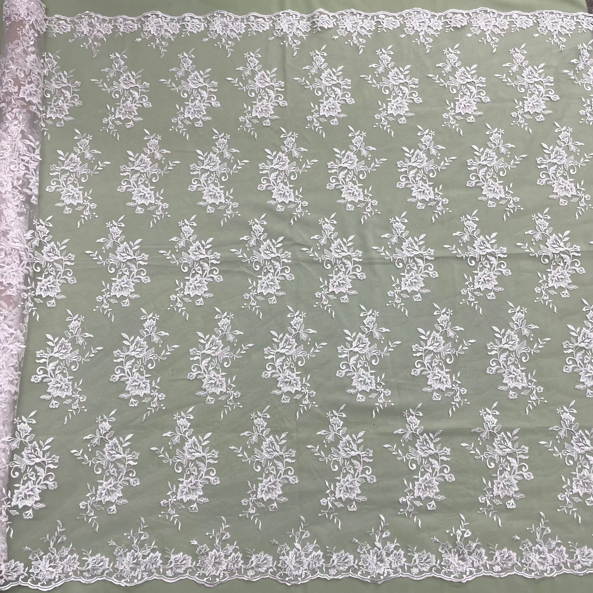 Corded Floral Lace Fabric with Scalloped Edges – Bridal & Dress Lace | Lace USA - 97154W
