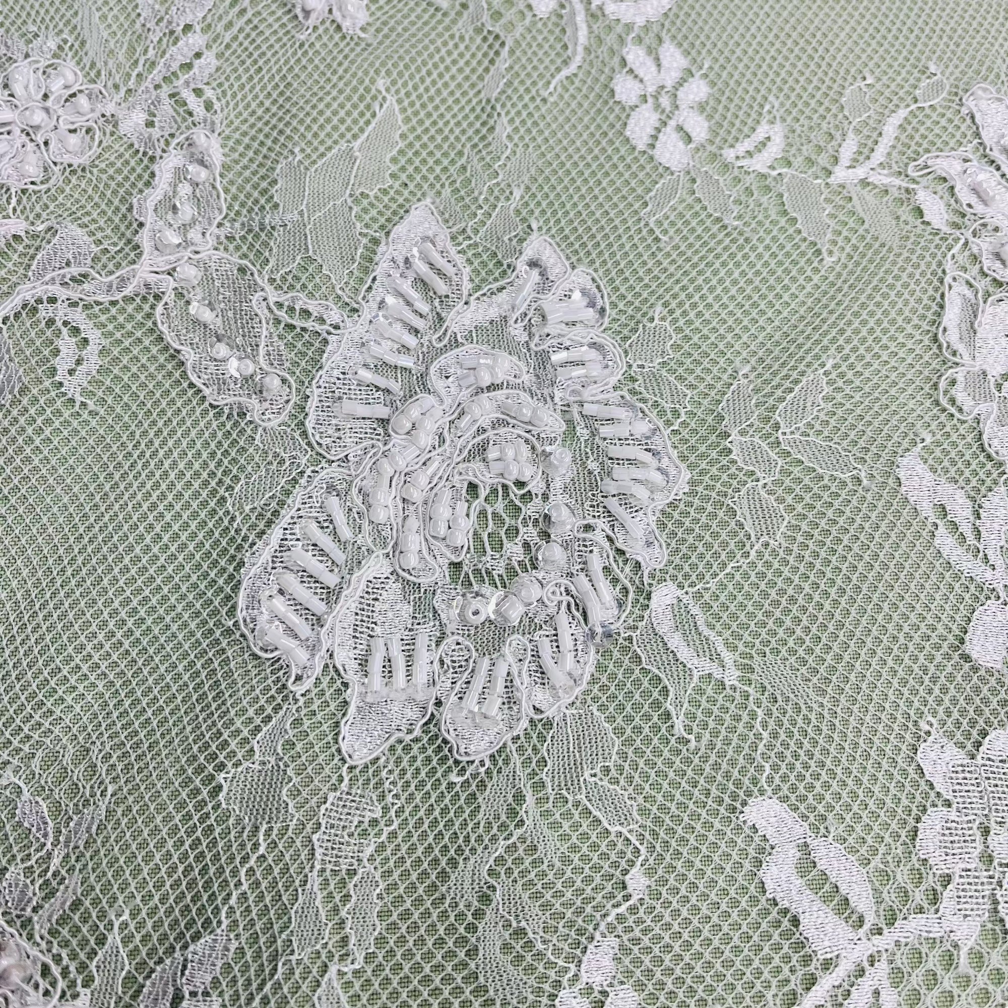 Beaded & Corded Chantilly Floral Lace Fabric-  3 Yards Precut | Lace USA - 97143W-BP