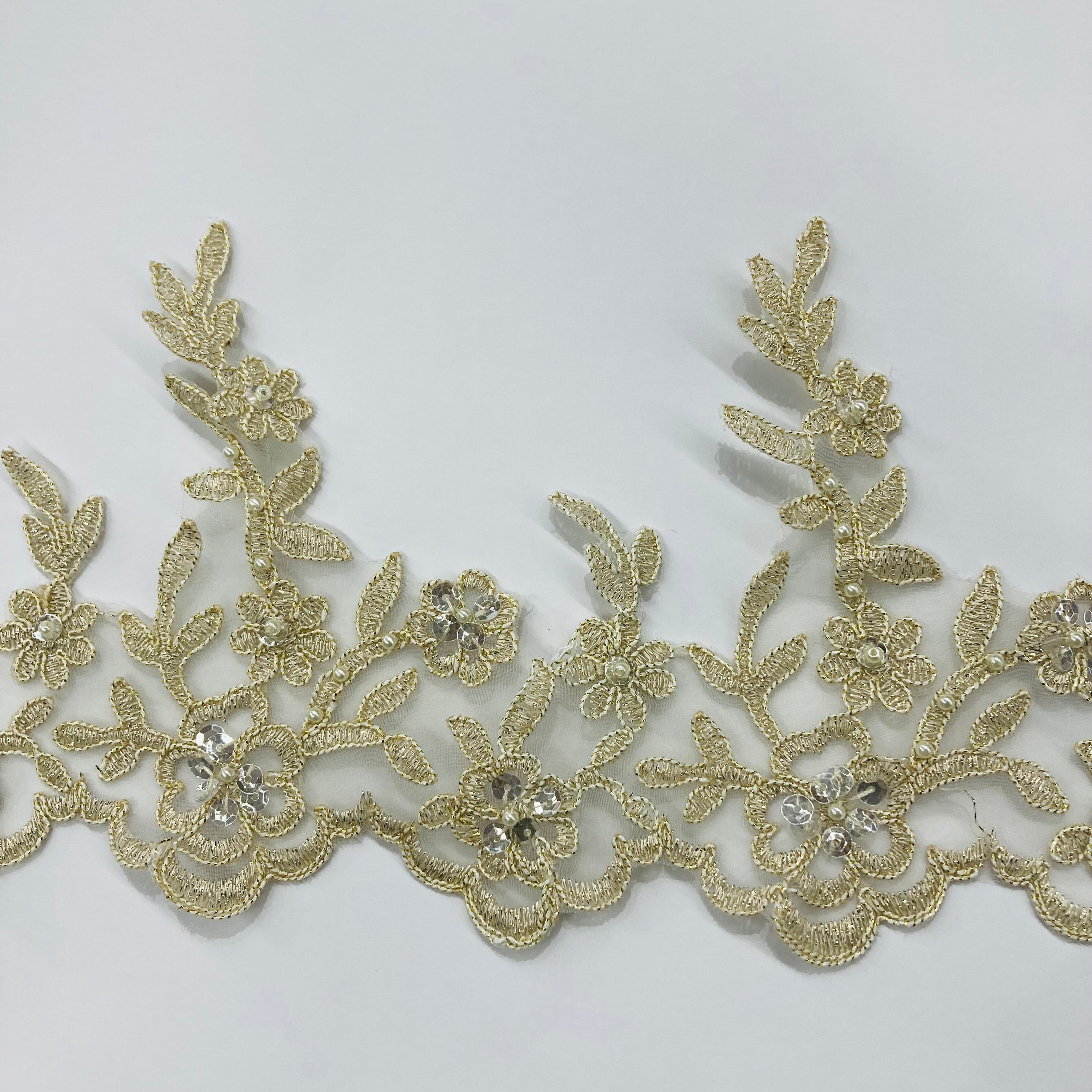 Beaded & Corded Lace Trimming Embroidered on 100% Polyester Net Mesh | Lace USA - 95940N-BP
