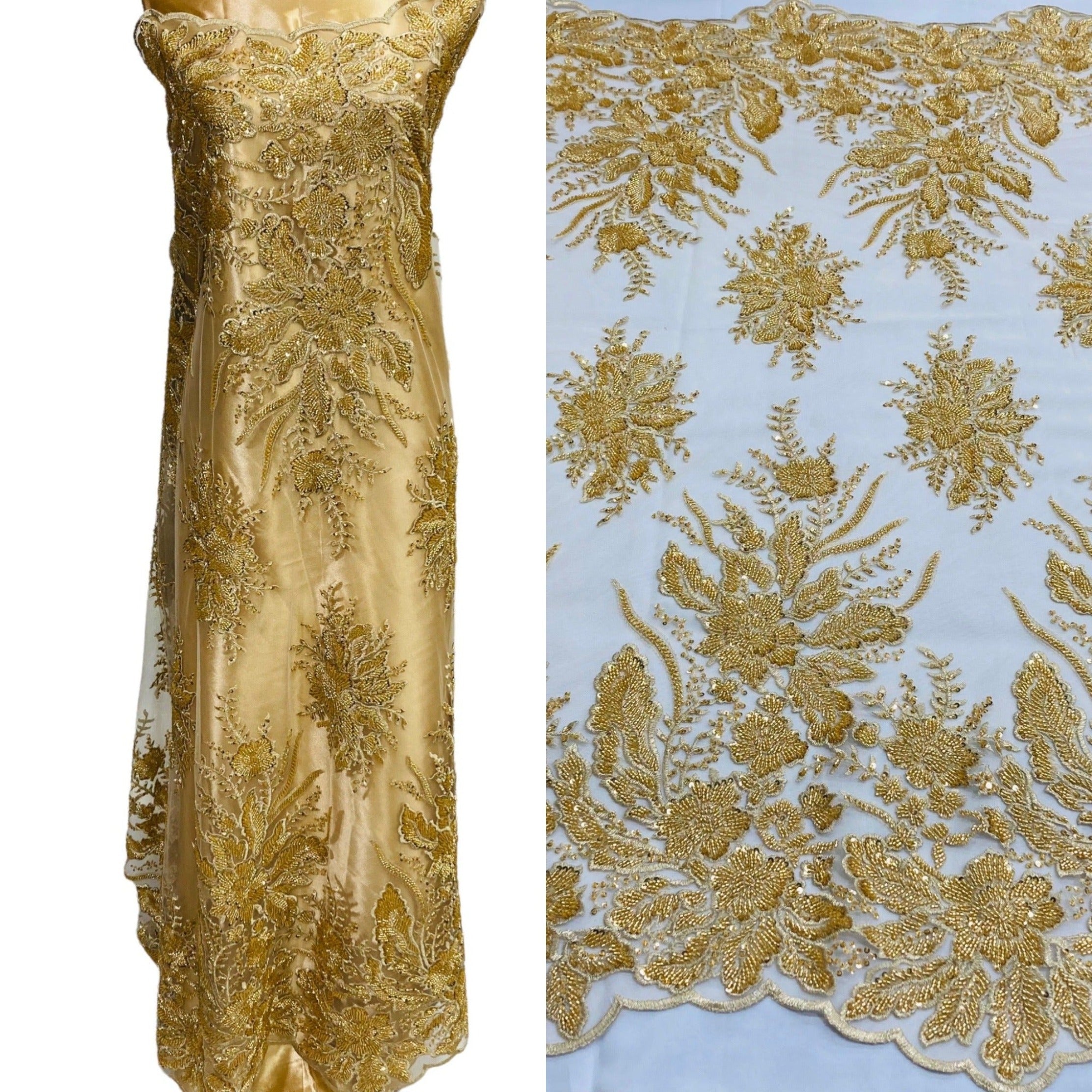 Beaded Lace Fabric Embroidered on 100% Polyester Net Mesh | Lace USA - GD-108
