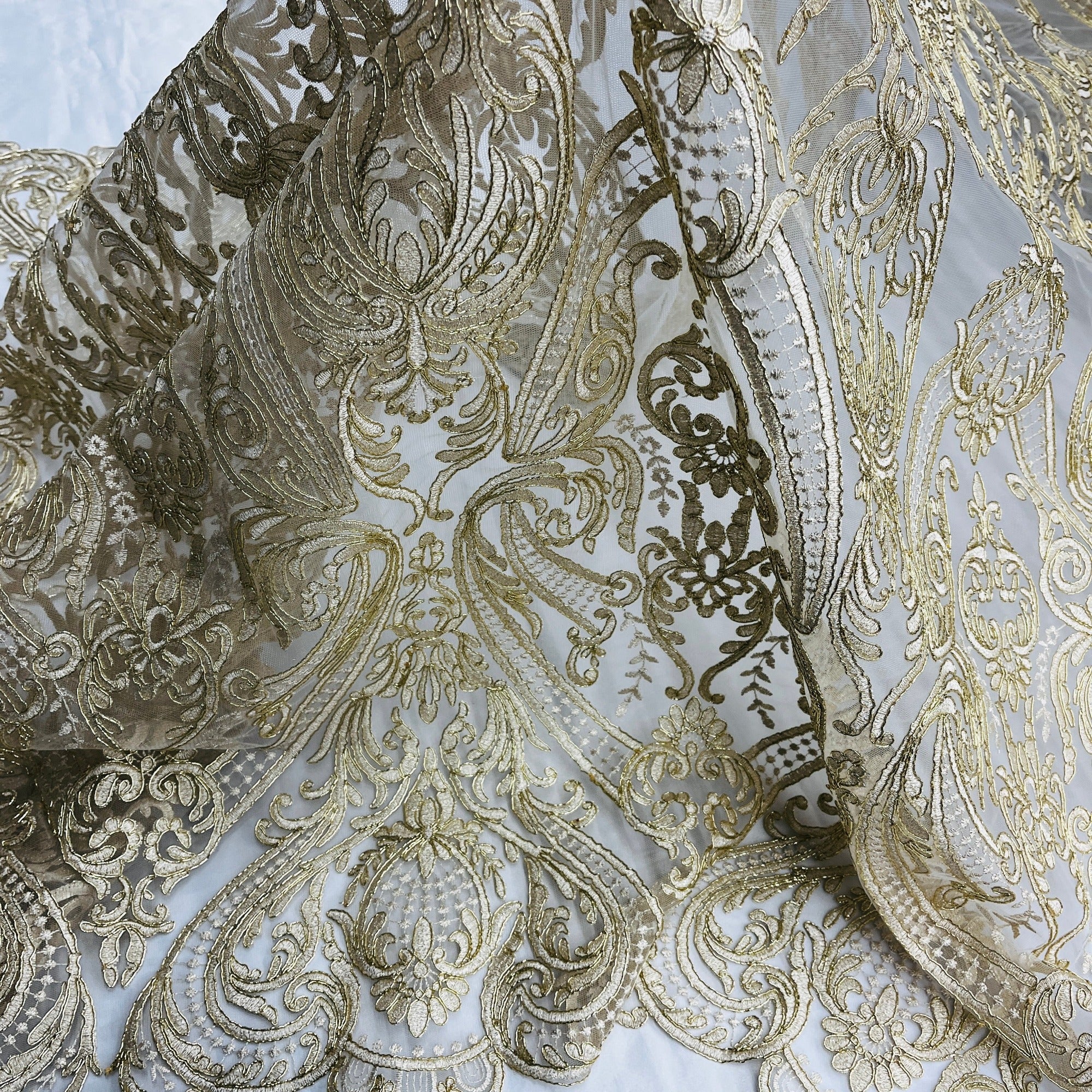 Corded Bridal Lace Fabric Embroidered on 100% Polyester Net Mesh | Lace USA - 97086W