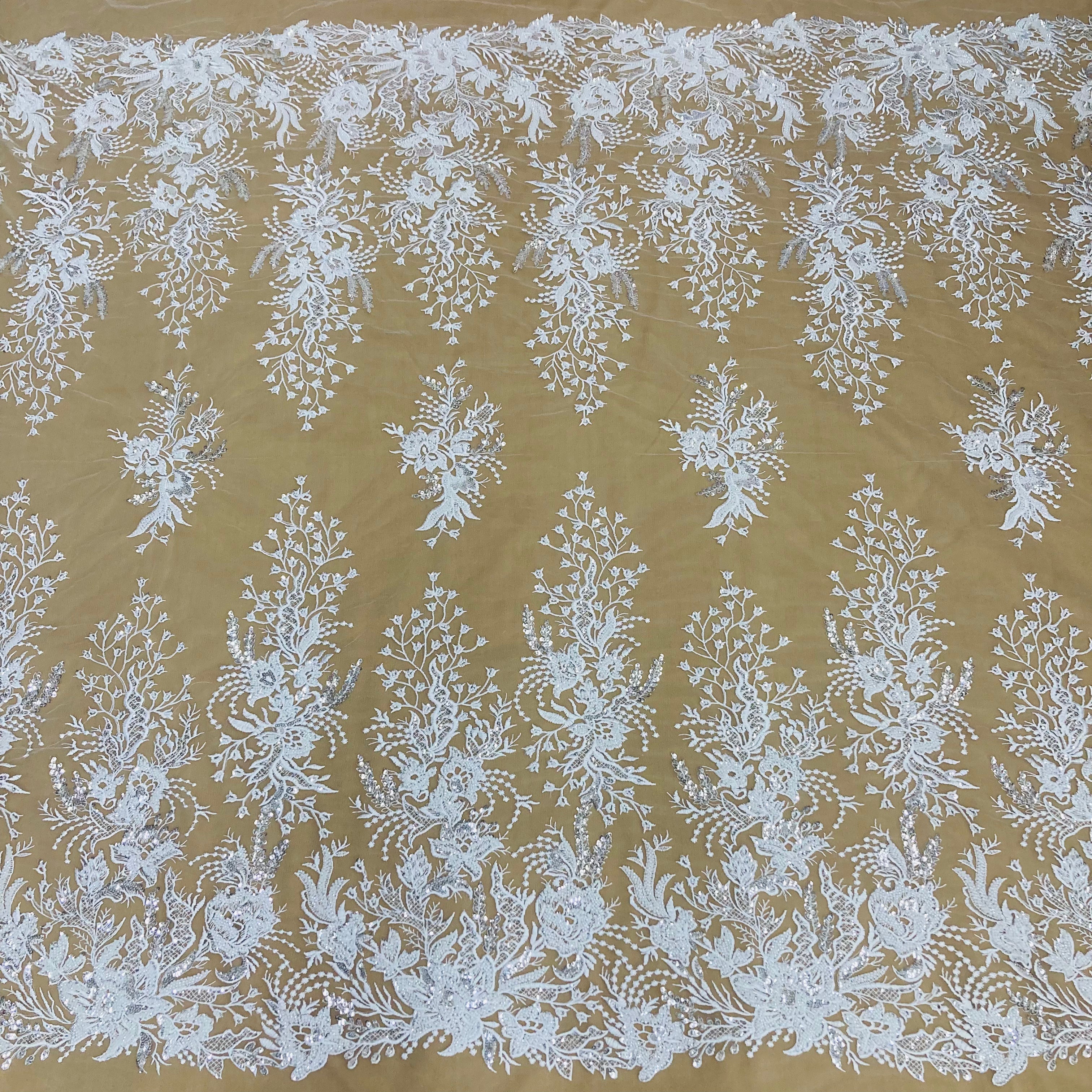 Beaded Lace Fabric Embroidered on 100% Polyester Net Mesh | Lace USA - GD-66919