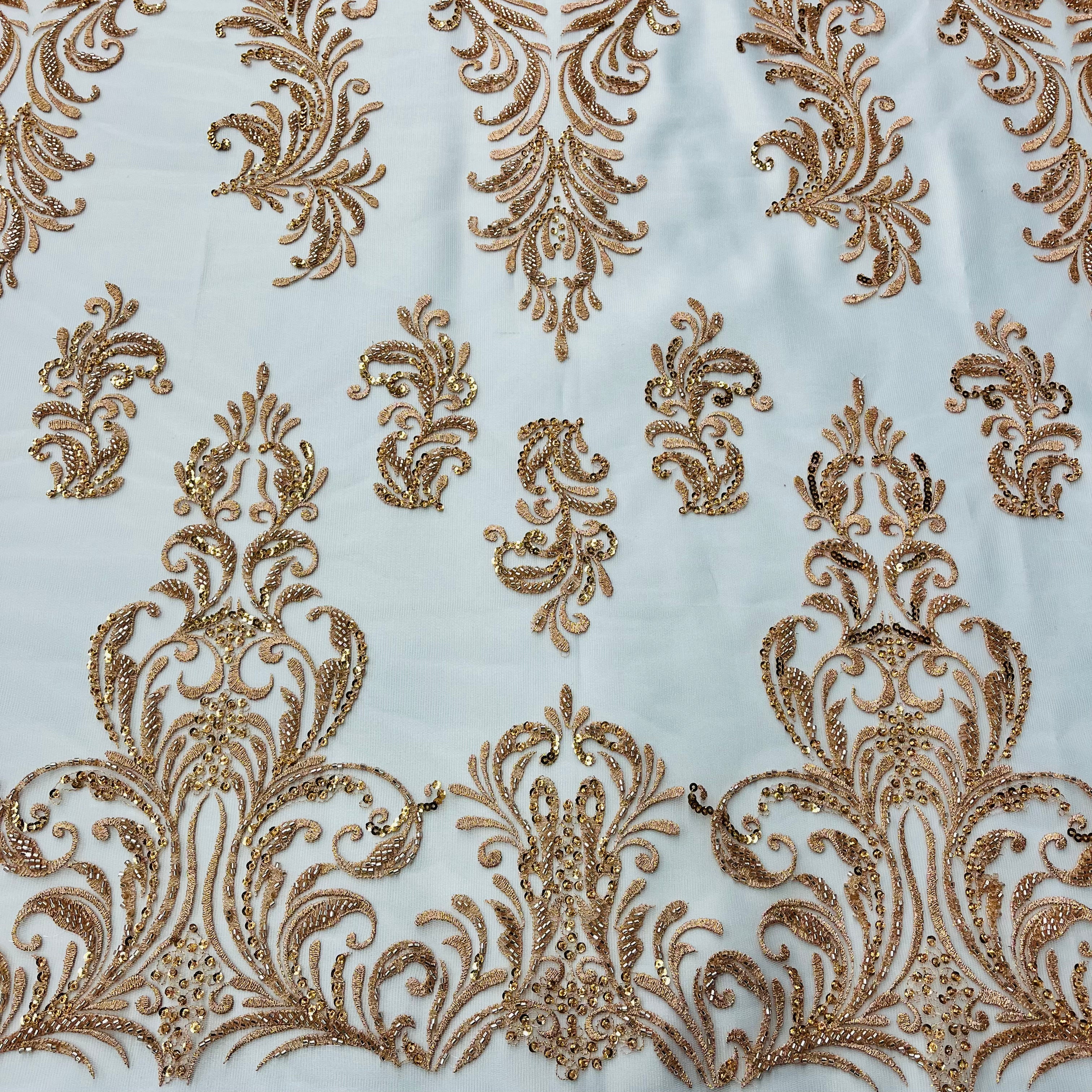 Beaded Lace Fabric Embroidered on 100% Polyester Net Mesh | Lace USA - GD-13267
