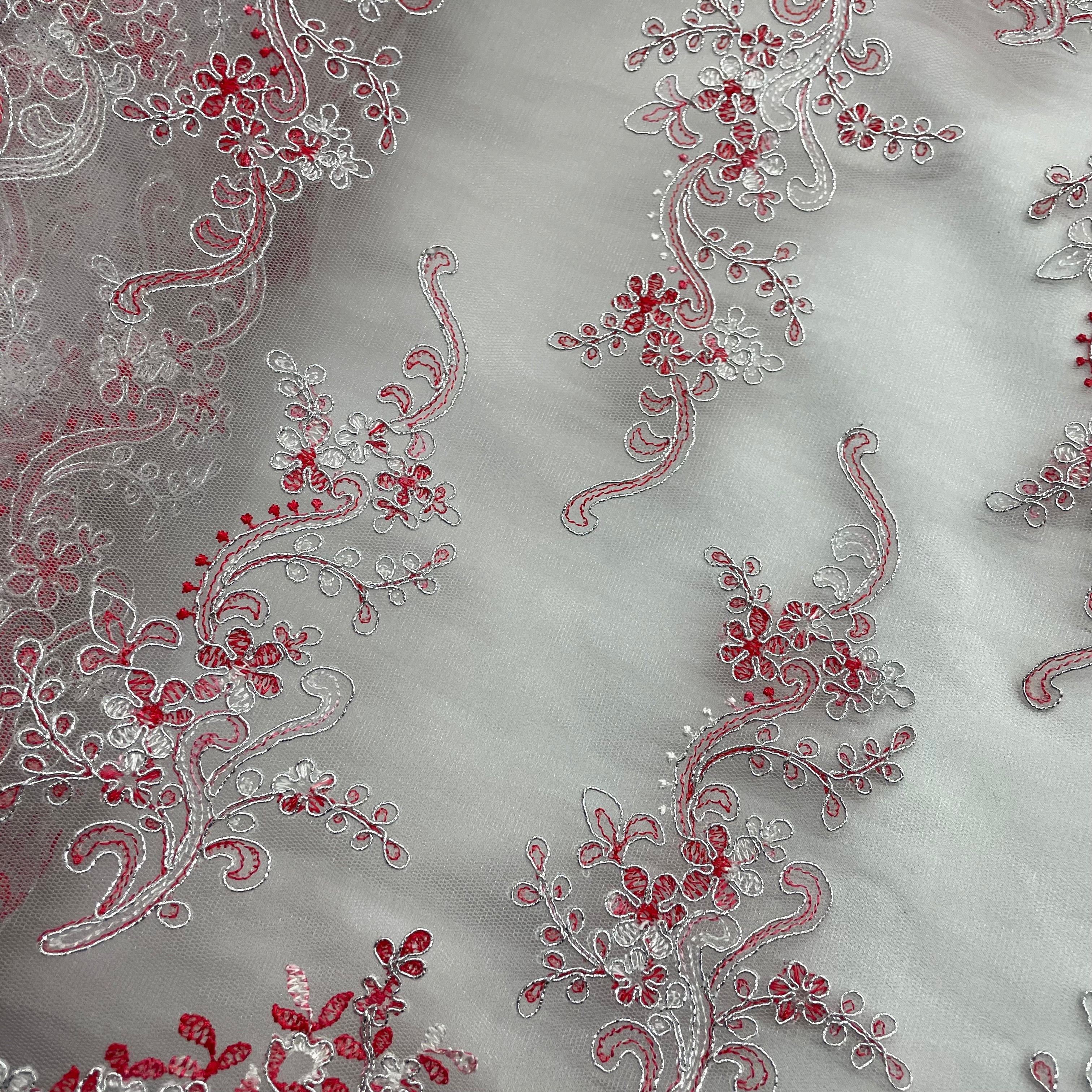 Corded Bridal Lace Fabric Embroidered on 100% Polyester Net Mesh | Lace USA - 97199W