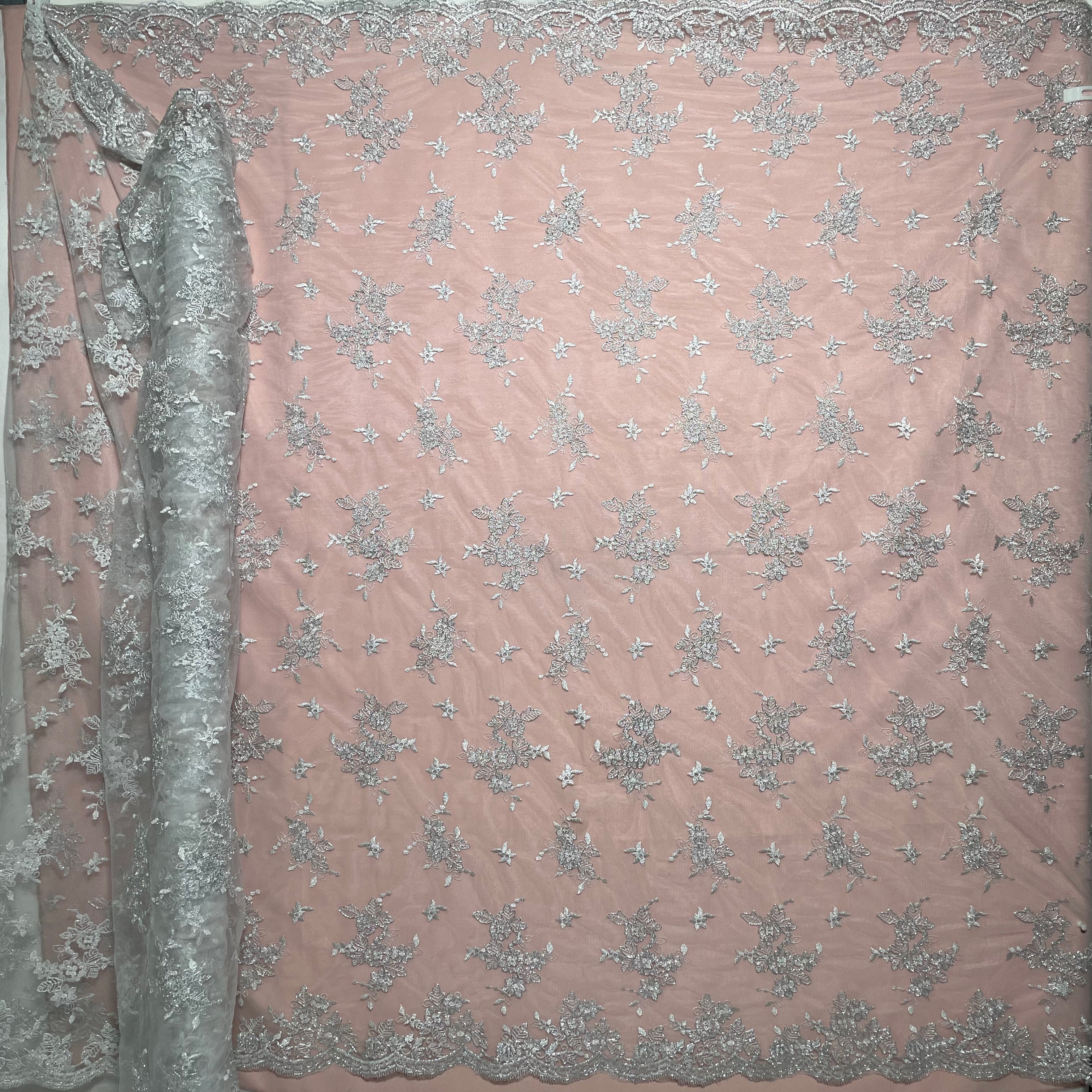 Corded Bridal Lace Fabric Embroidered on 100% Polyester Net Mesh | Lace USA - 97158W