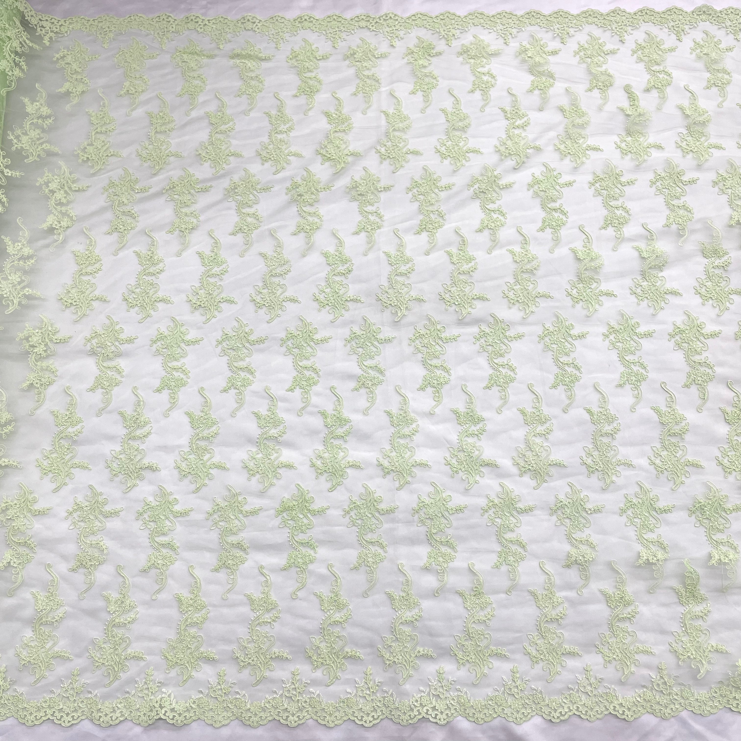 Corded Bridal Lace Fabric Embroidered on 100% Polyester Net Mesh | Lace USA - 97199W