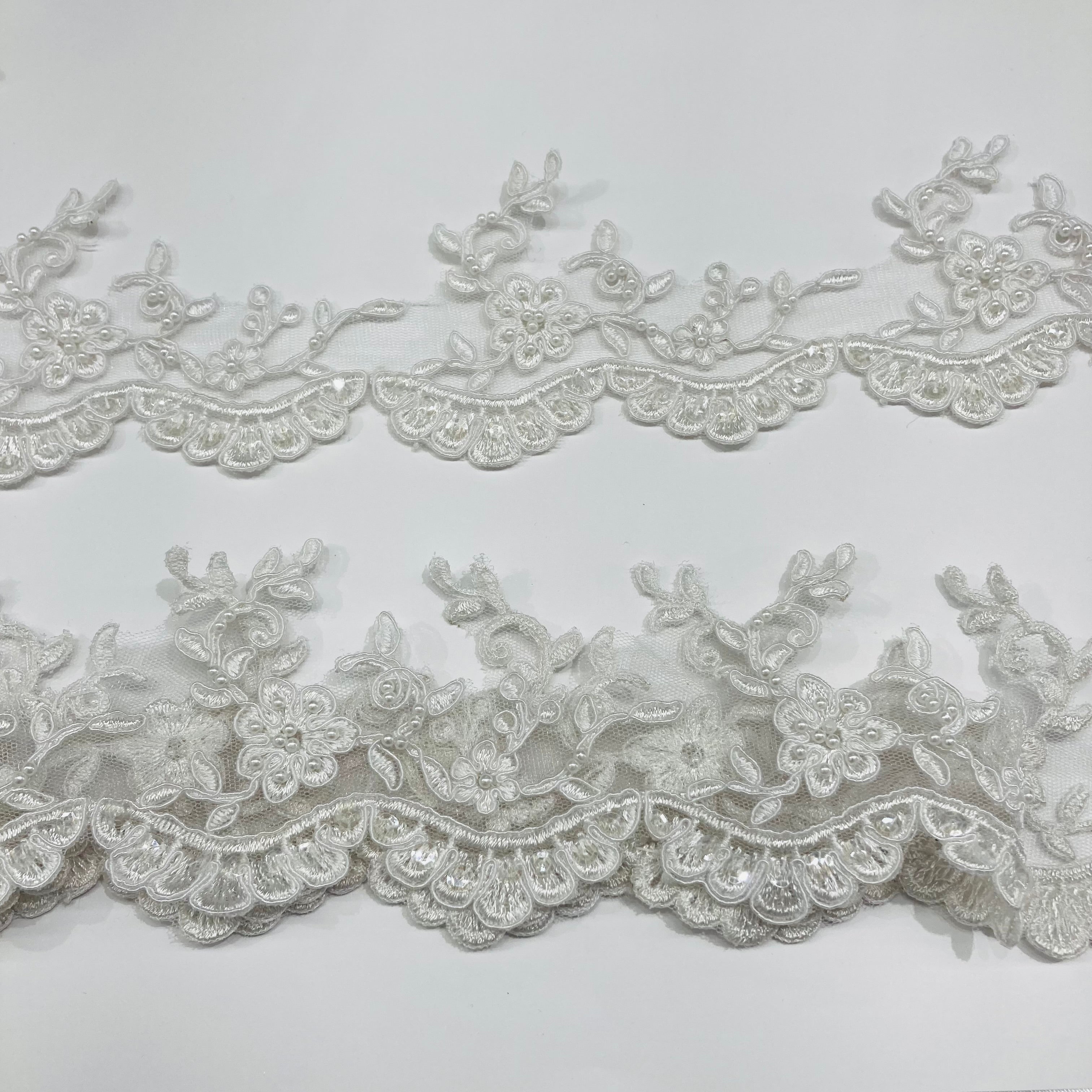 Beaded & Corded Lace Trimming Embroidered on 100% Polyester  Net Mesh | Lace USA - 95955W-BP