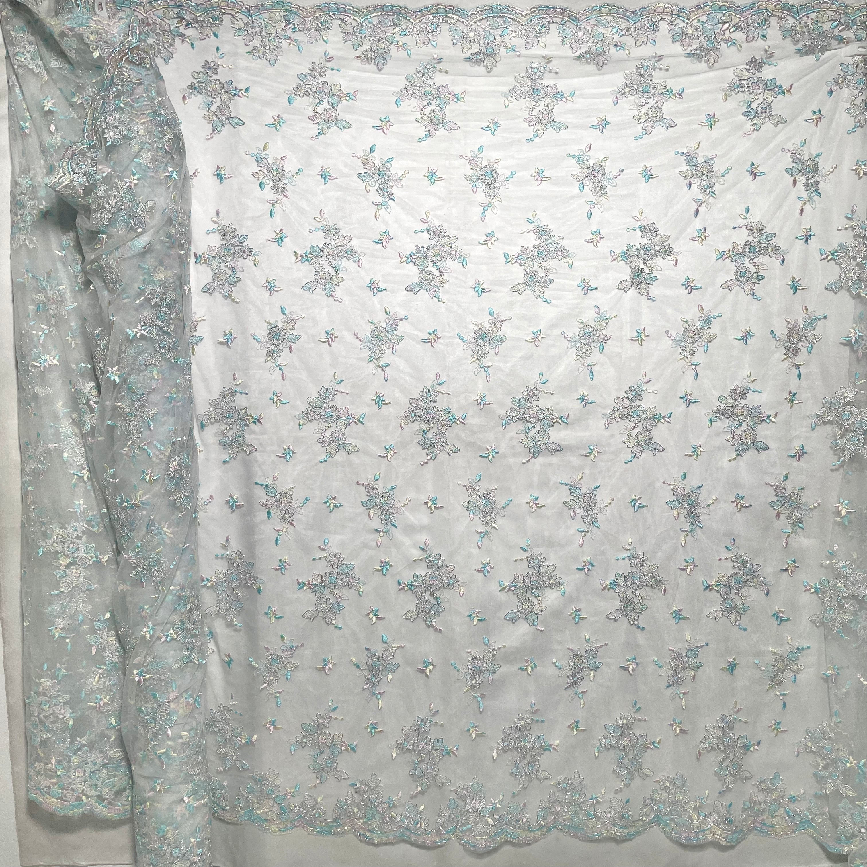 Corded Bridal Lace Fabric Embroidered on 100% Polyester Net Mesh | Lace USA - 97158W