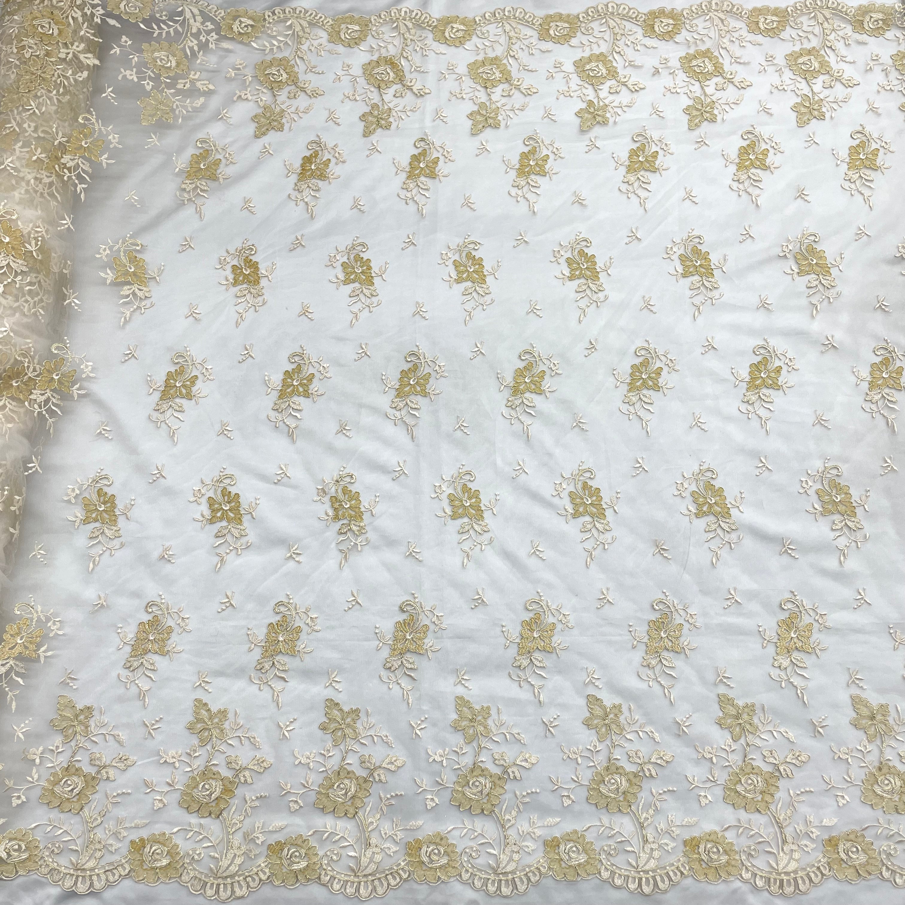 Corded Bridal Lace Fabric Embroidered on 100% Polyester Net Mesh | Lace USA - 97188W