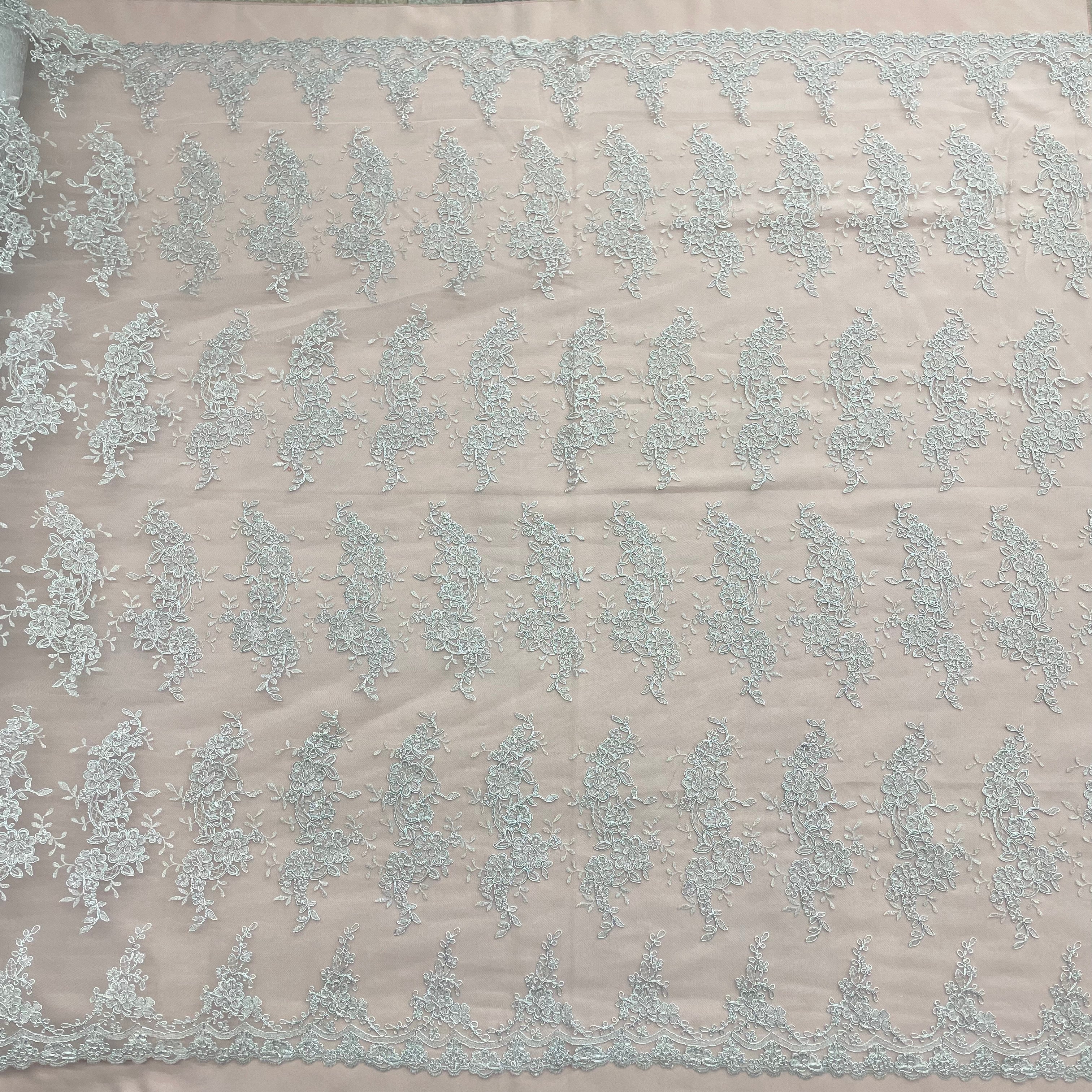 Corded Bridal Lace Fabric Embroidered on 100% Polyester Net Mesh | Lace USA - 97200W