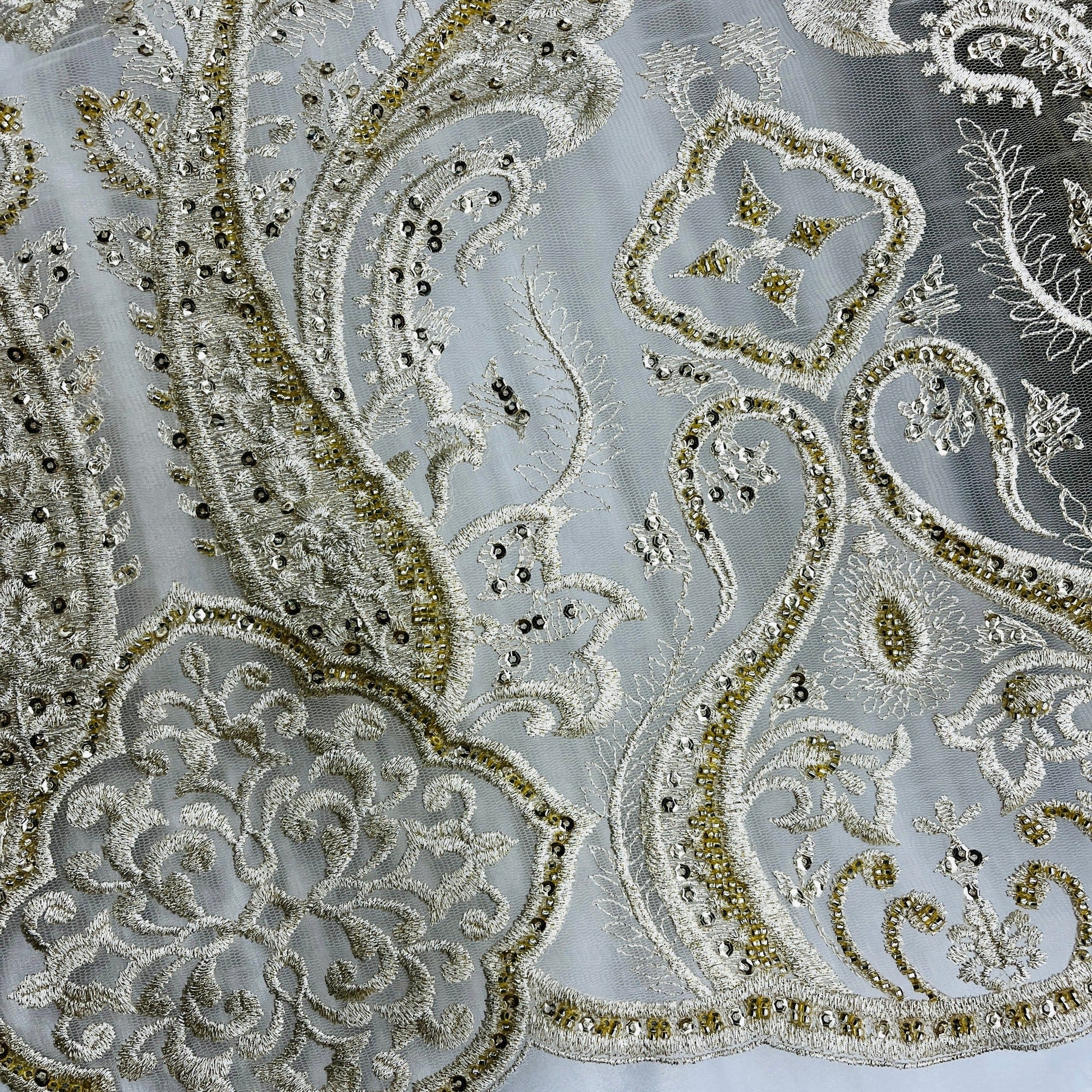 Beaded Lace Fabric Embroidered on 100% Polyester Net Mesh | Lace USA - GD-61416