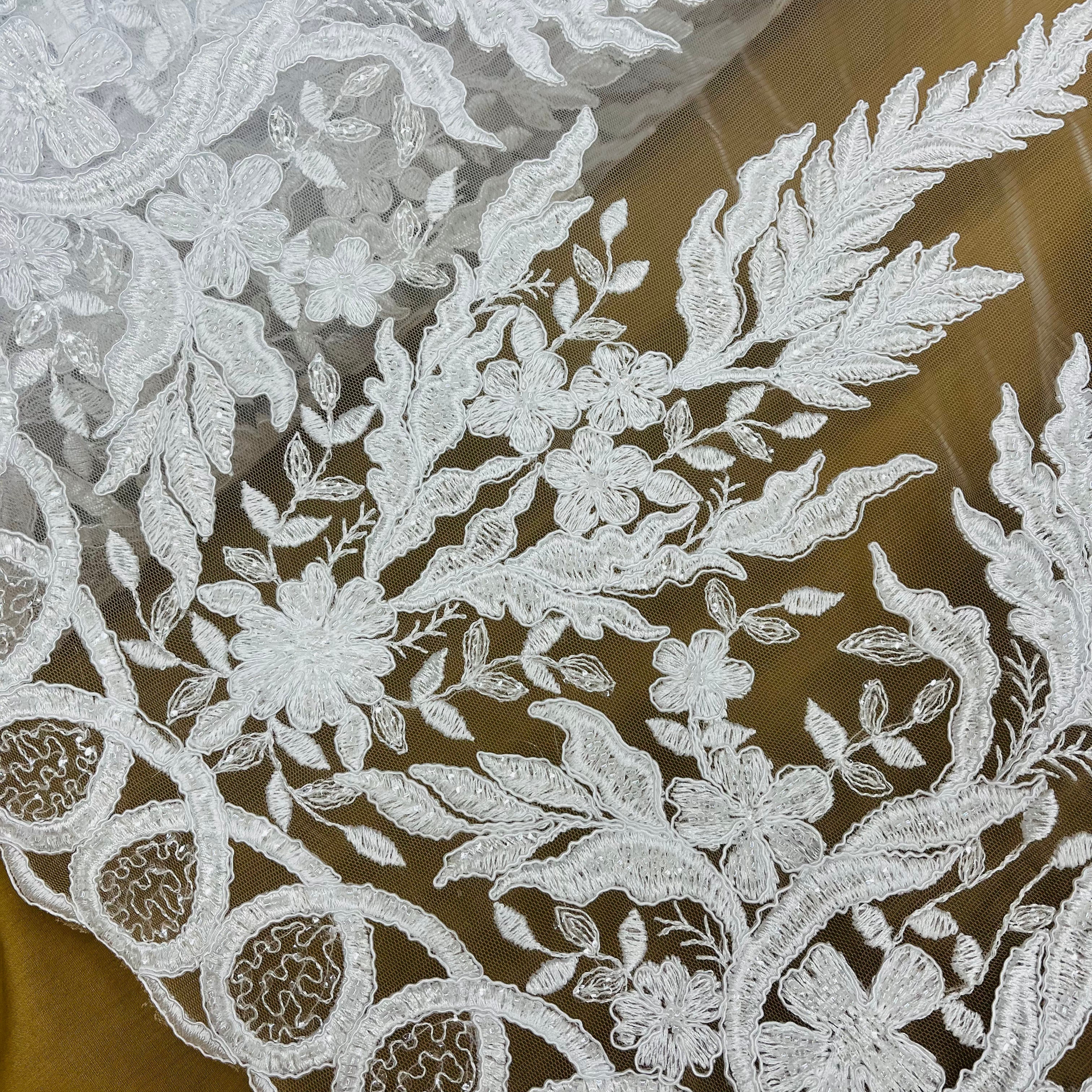 Exquisite Bridal Elegance: Beaded & Corded Embroidered Lace Fabric | Lace USA - 97221W-HB