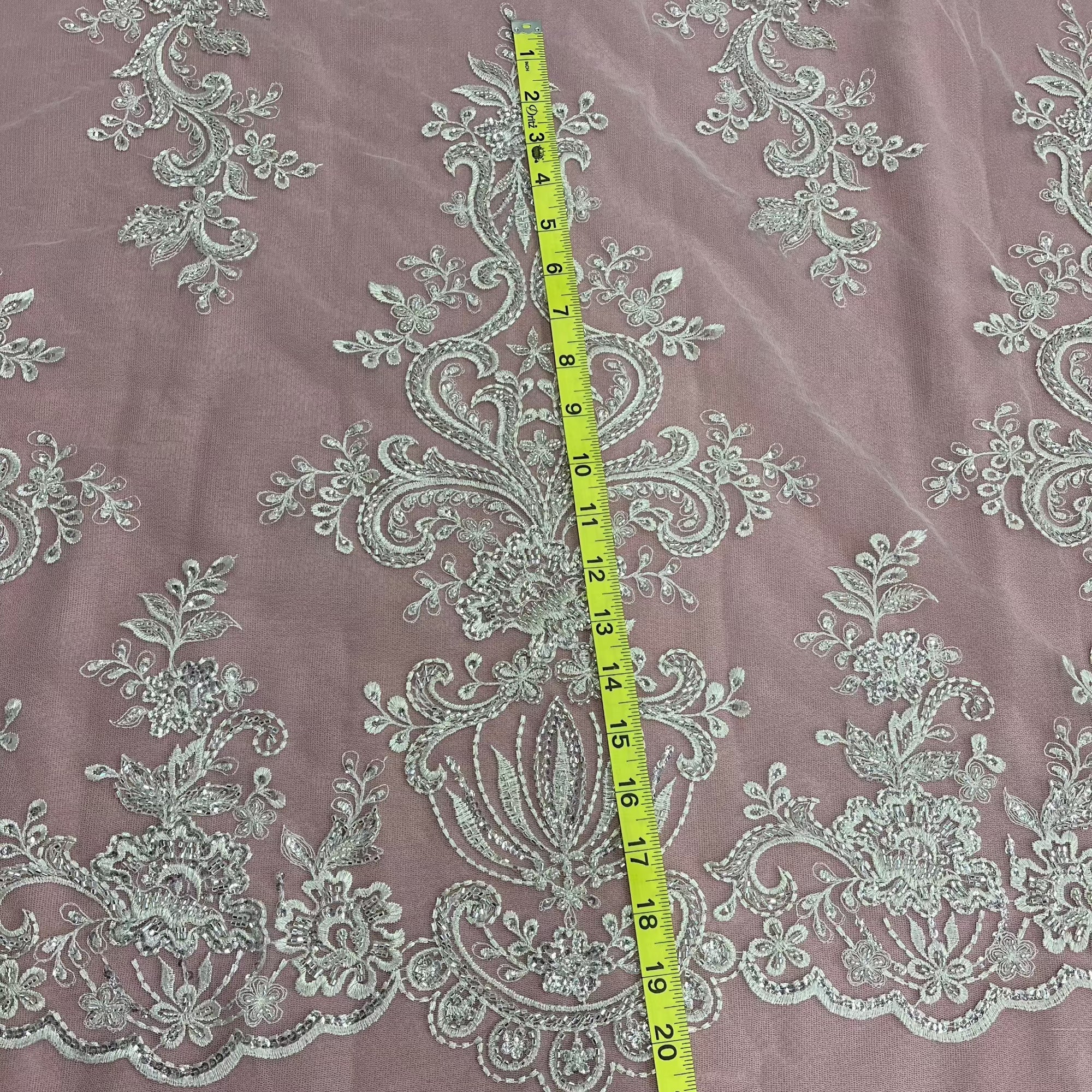 Beaded Lace Fabric Embroidered on 100% Polyester Net Mesh | Lace USA - GD-12186