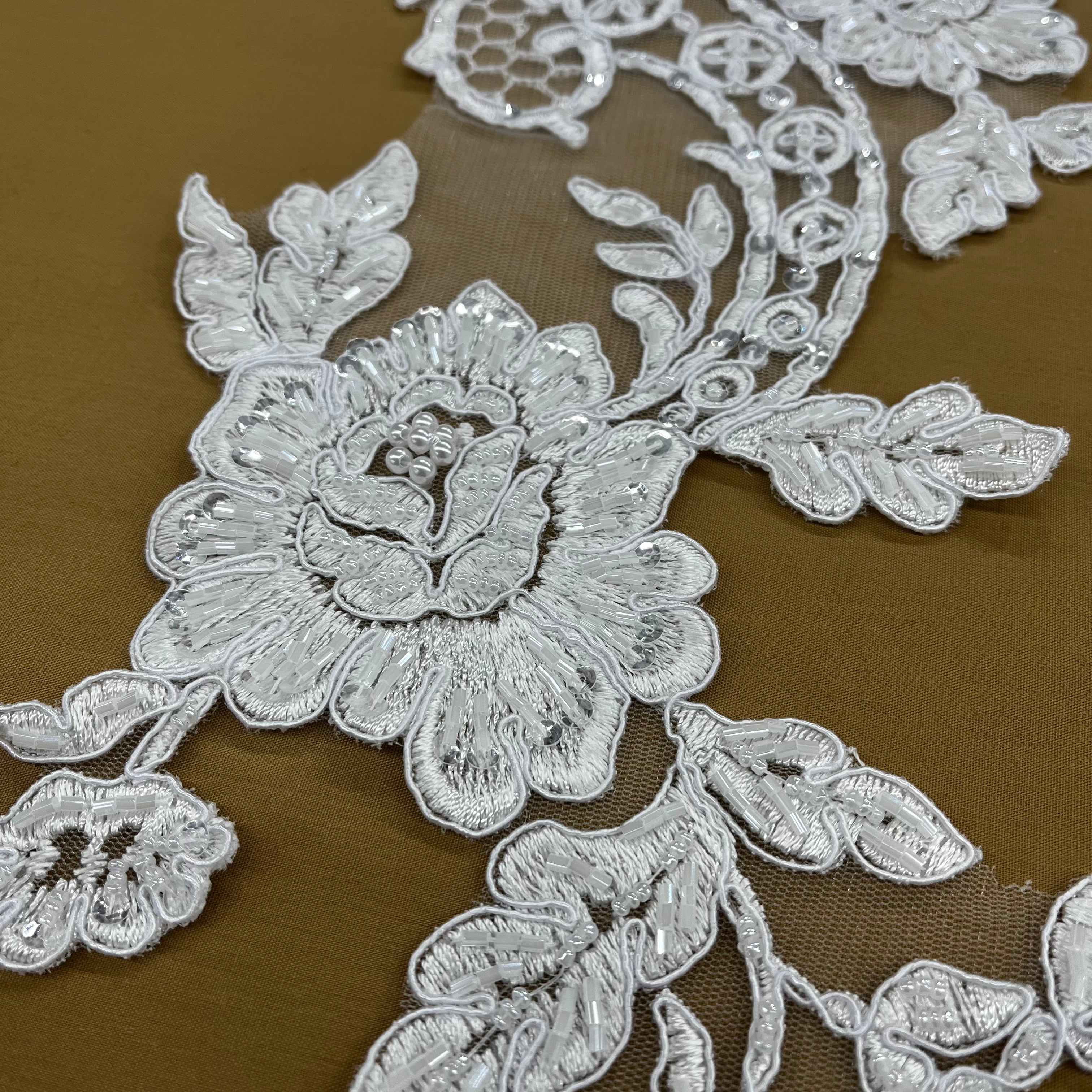 Beaded & Corded Floral Lace Applique for Bridal & Quinceañera Dresses | Lace USA - 96434W-HB