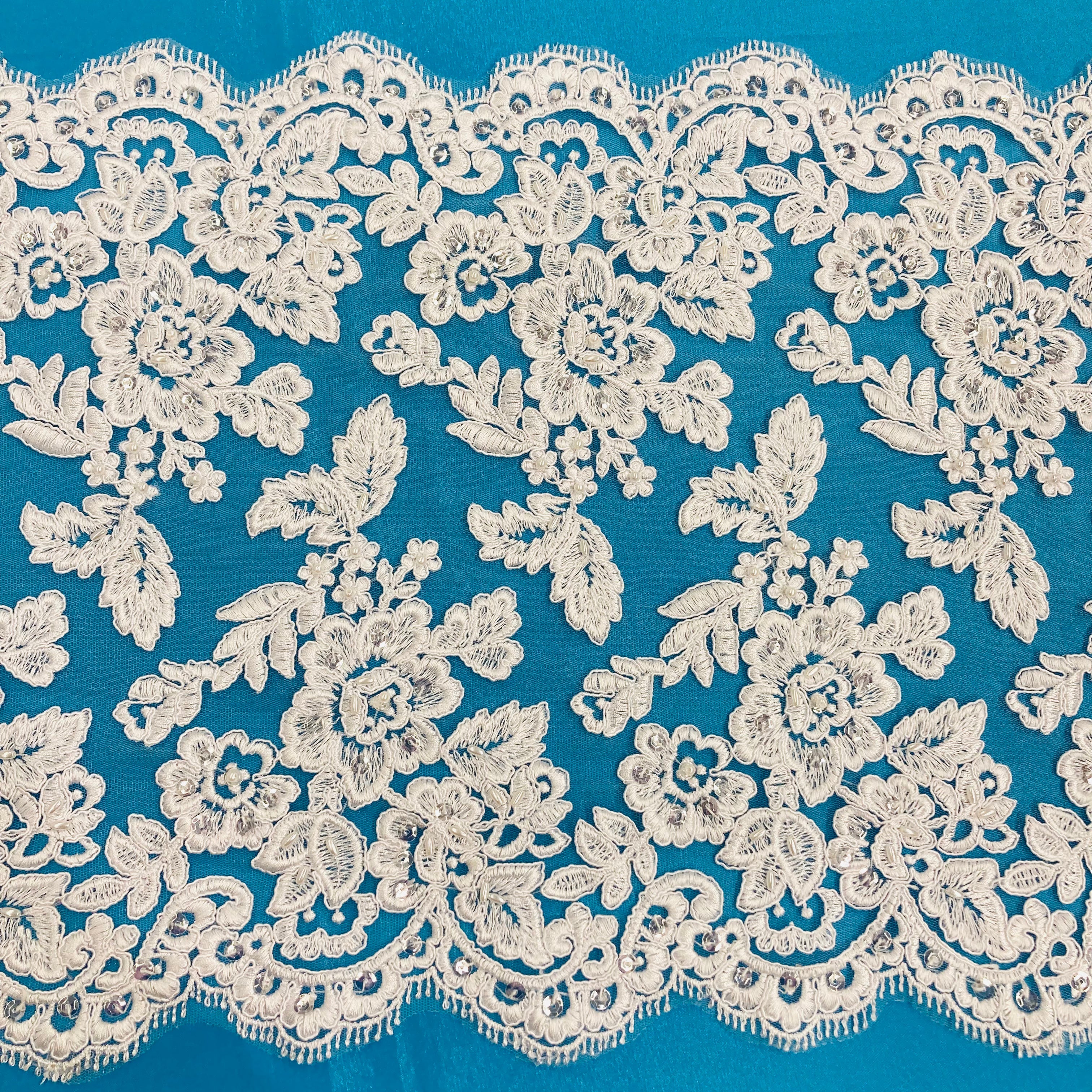Double Sided Beaded & Corded Lace Trim – Embroidered Couture Lace for Wedding Dresses, Gowns & Costumes | Lace USA - 95359W/2-HB