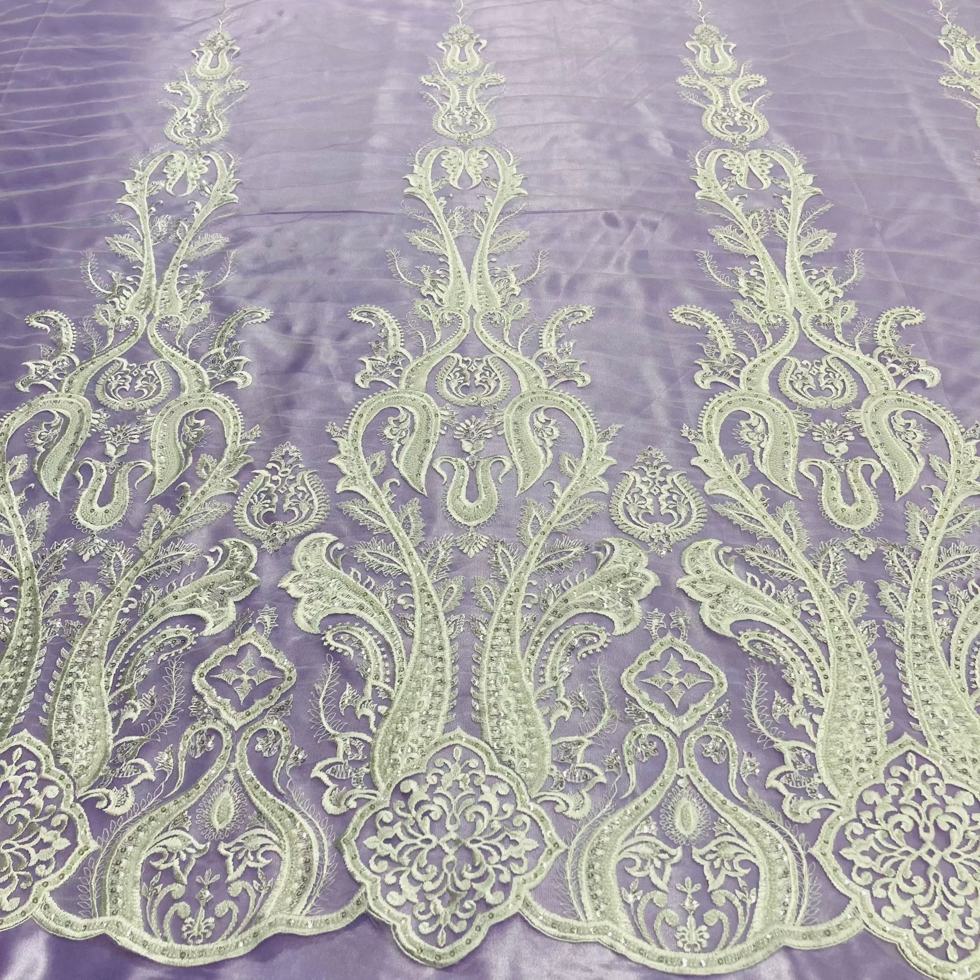 Beaded Lace Fabric Embroidered on 100% Polyester Net Mesh | Lace USA - GD-61416