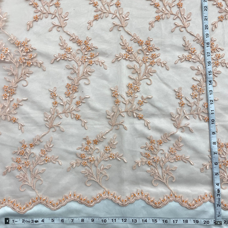 Beaded & Corded Bridal Lace Fabric Embroidered on 100% Polyester Net Mesh | Lace USA - 91470W-BP