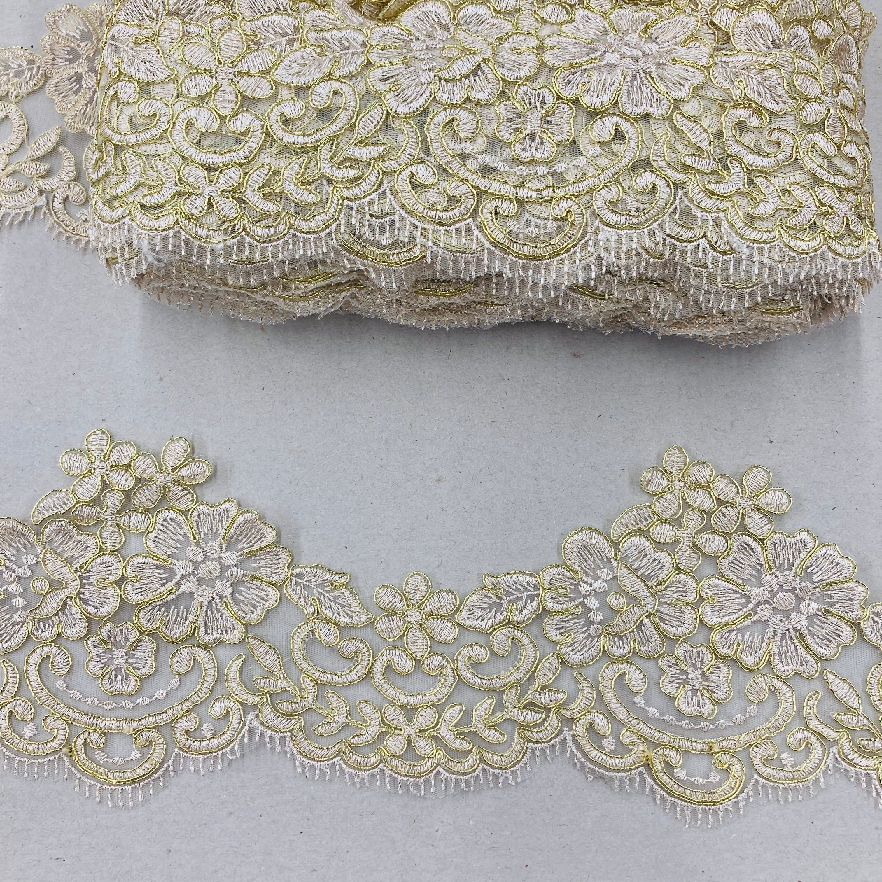 Corded Lace Trimming Embroidered on 100% Polyester Net Mesh | Lace USA - 95365W/1