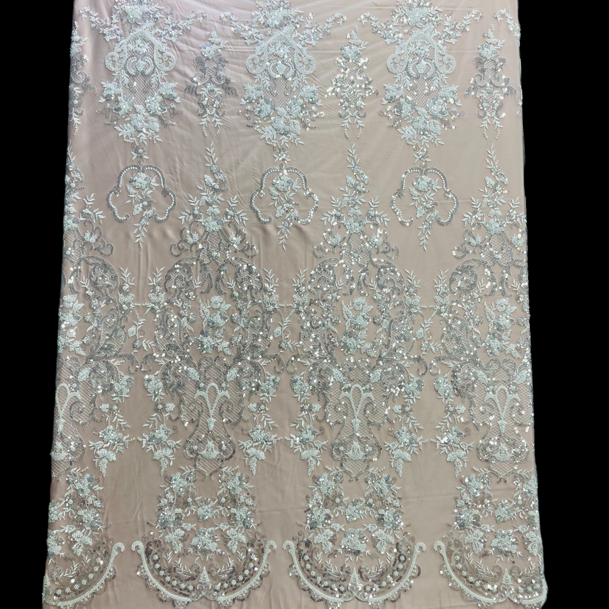 Beaded Lace Fabric Embroidered on 100% Polyester Net Mesh Lace USA - GD-210907
