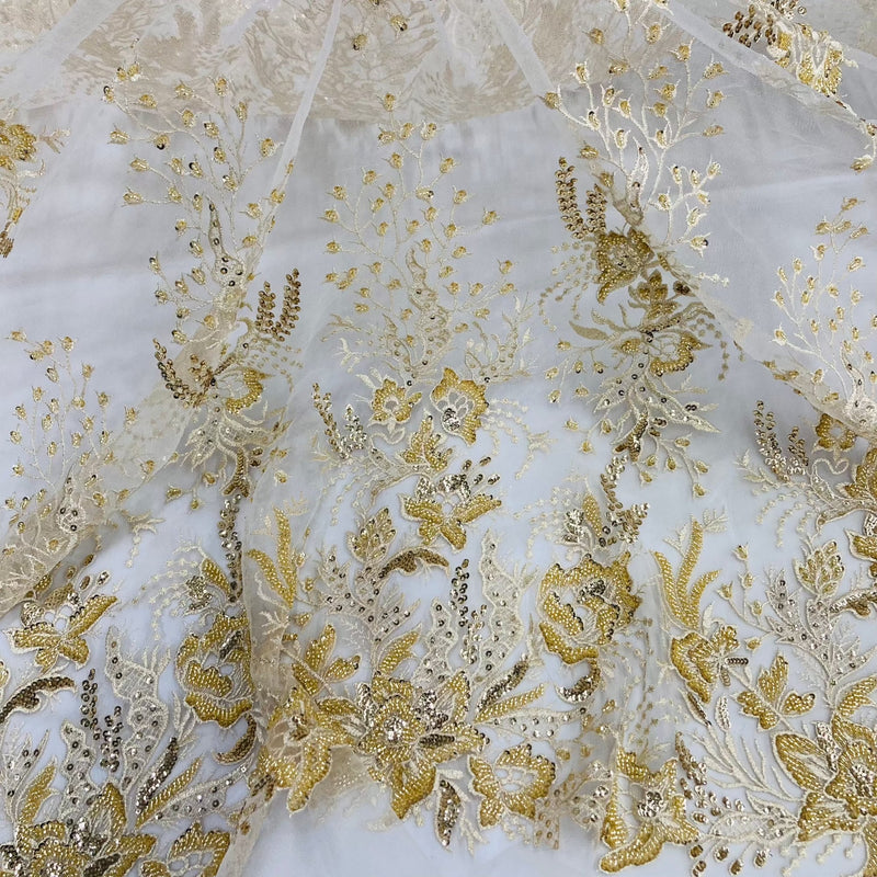 Beaded Lace Fabric Embroidered on 100% Polyester Net Mesh | Lace USA - GD-66919