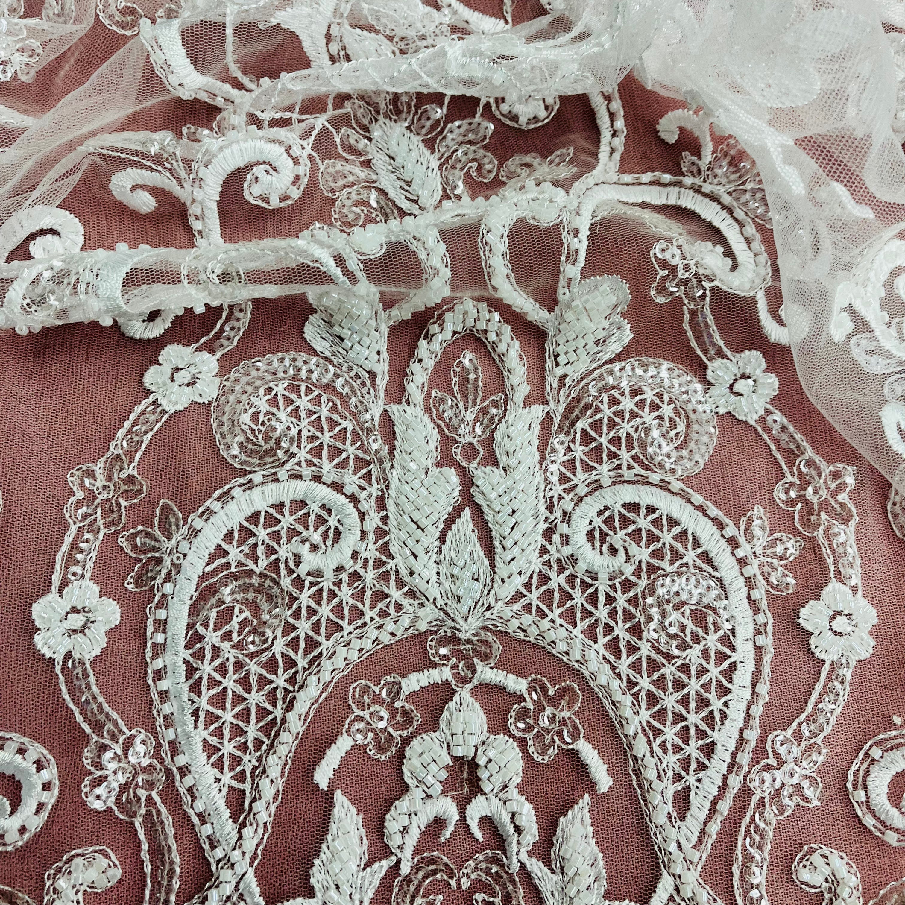 Beaded & Sequined Lace Fabric Embroidered on 100% Polyester Net Mesh | Lace USA - GD-12815