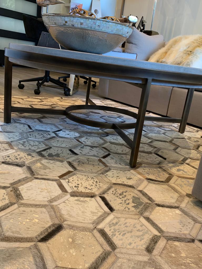 Natural Leather Metallic Patchwork Cowhide Area Rug